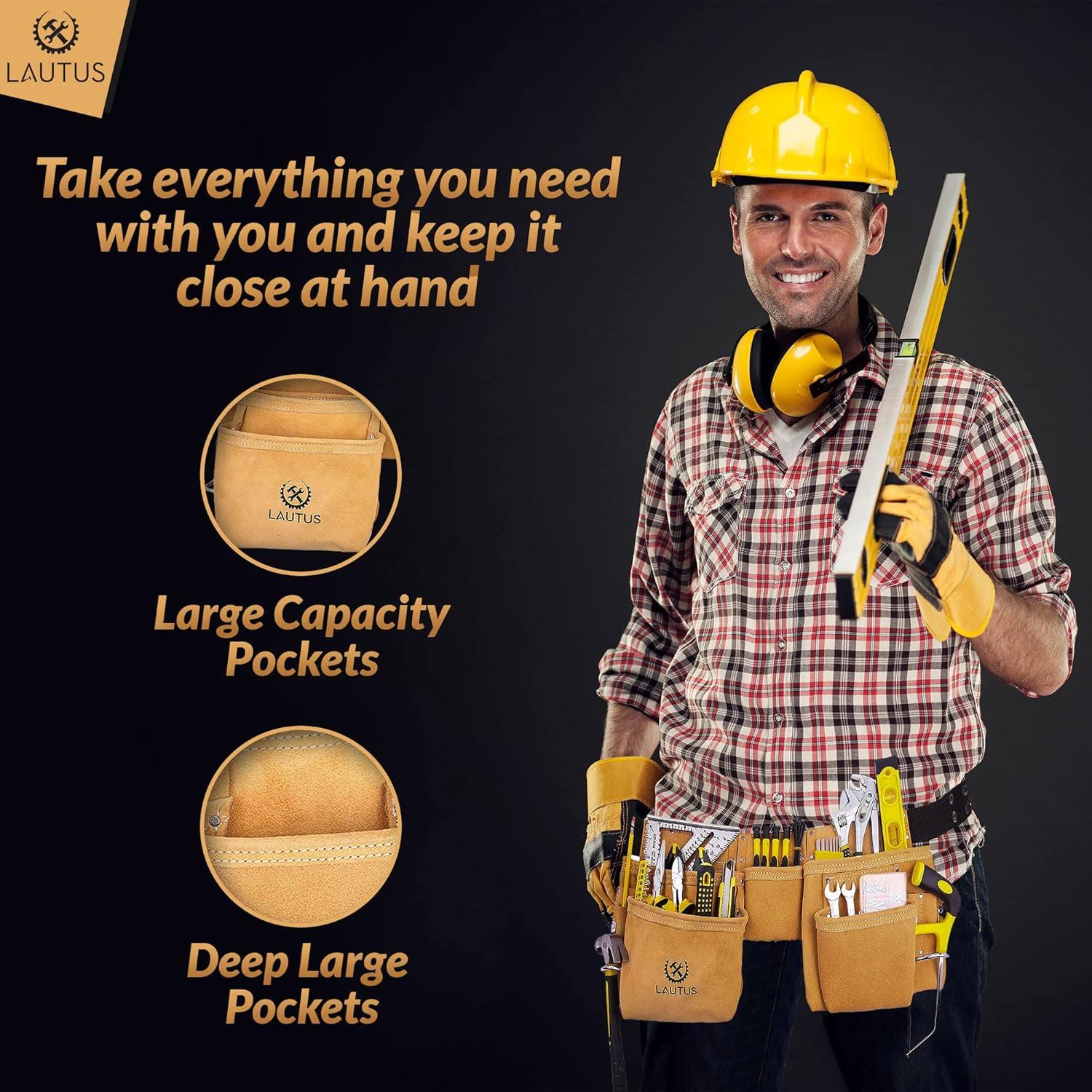 Cinturón de Herramientas de Cuero Lautus - 11 Bolsillos Ajustable