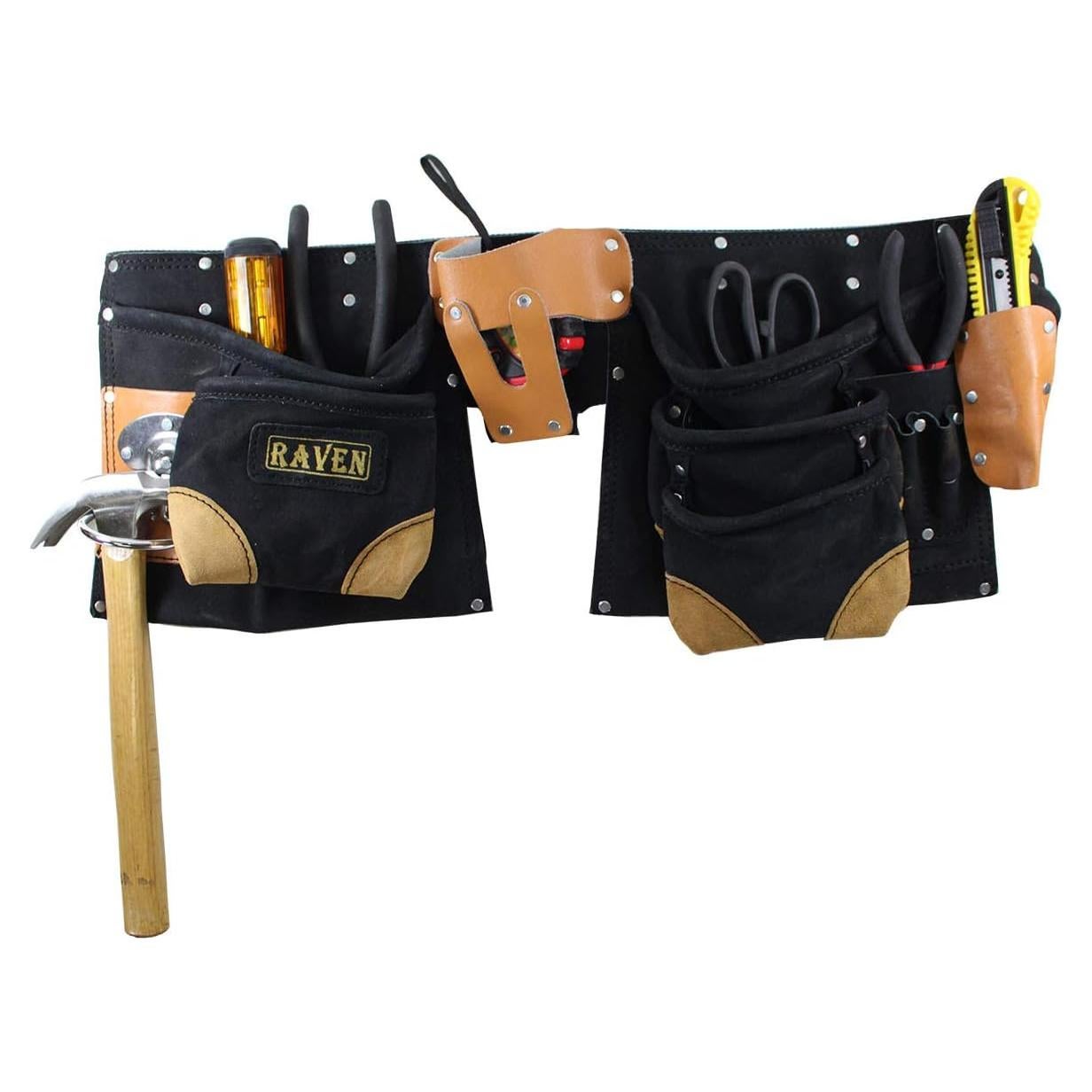 Cinturón de Herramientas RAVEN Negro 12 Bolsillos Cuero
