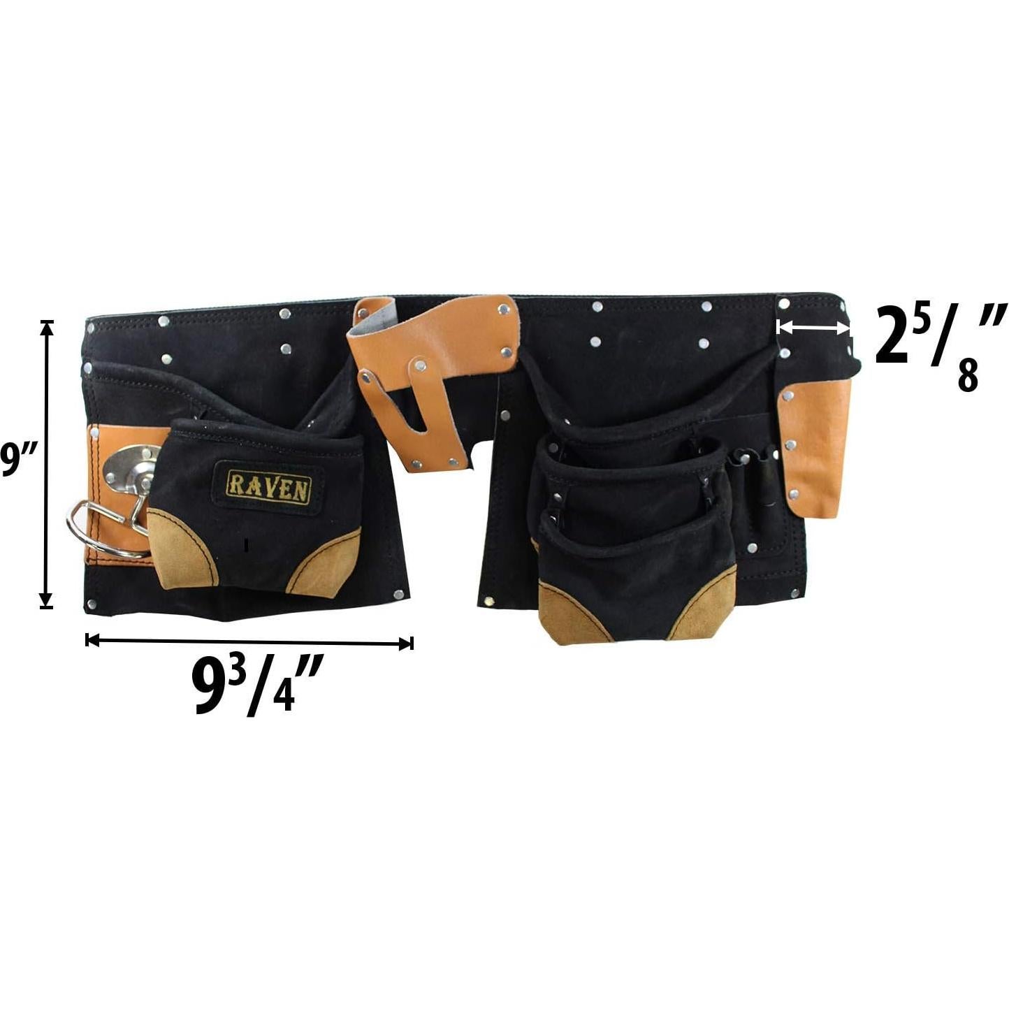 Cinturón de Herramientas RAVEN Negro 12 Bolsillos Cuero