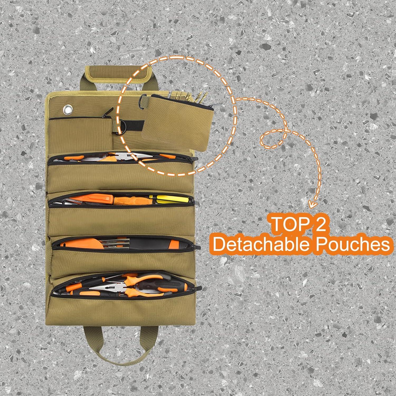 Bolsa de Herramientas ZMyHeart Roll Up 11 Bolsillos Caqui