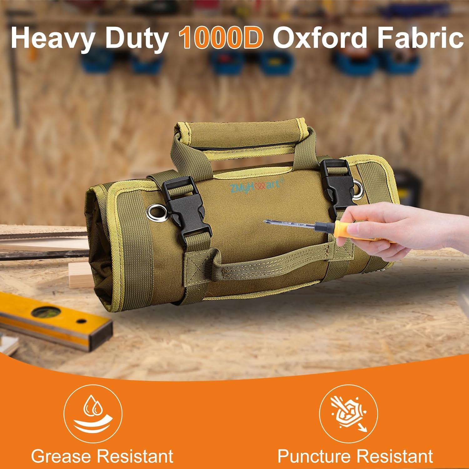 Bolsa de Herramientas ZMyHeart Roll Up 11 Bolsillos Caqui