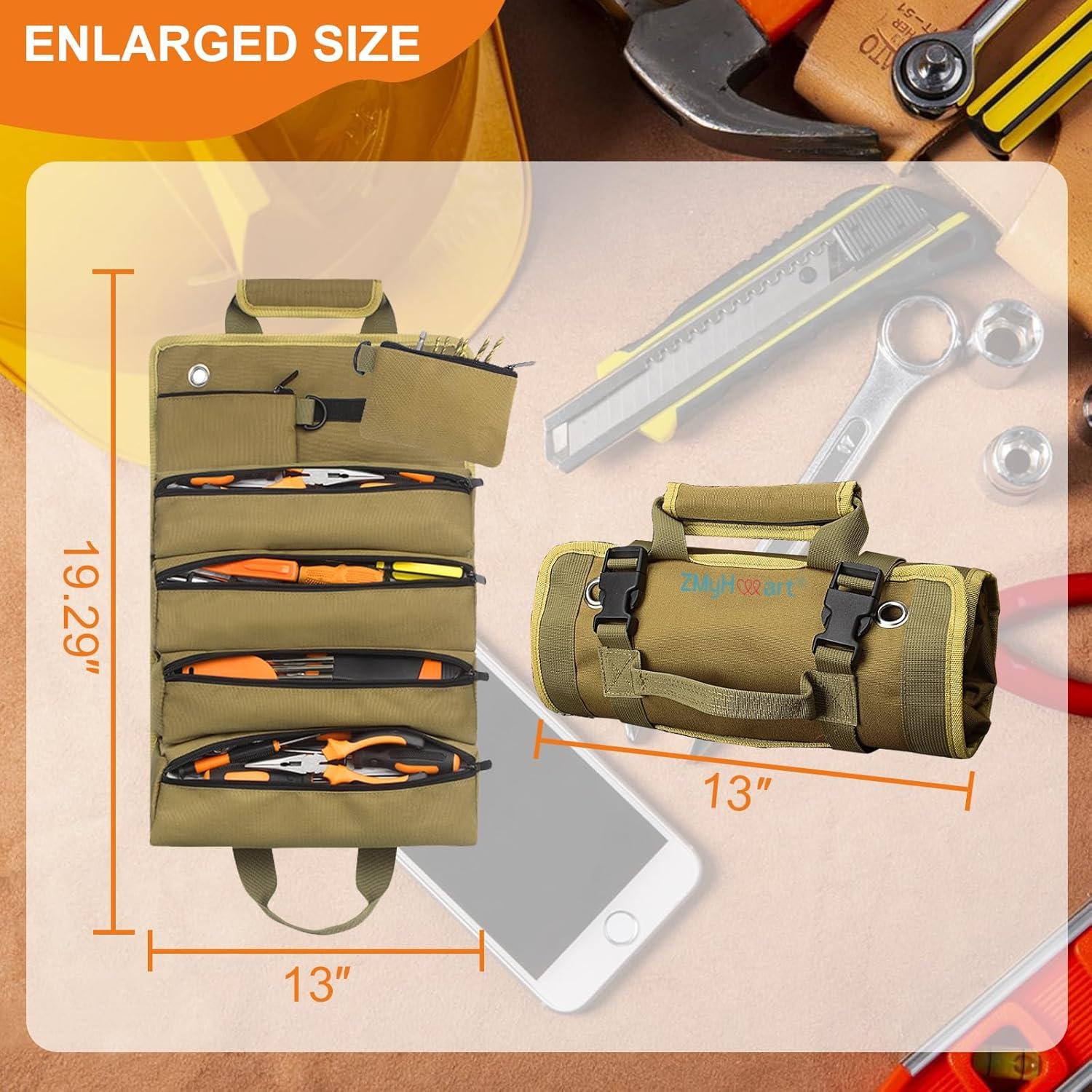 Bolsa de Herramientas ZMyHeart Roll Up 11 Bolsillos Caqui