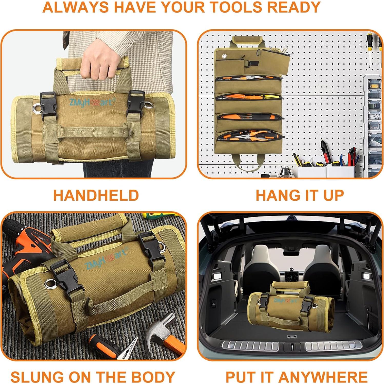 Bolsa de Herramientas ZMyHeart Roll Up 11 Bolsillos Caqui
