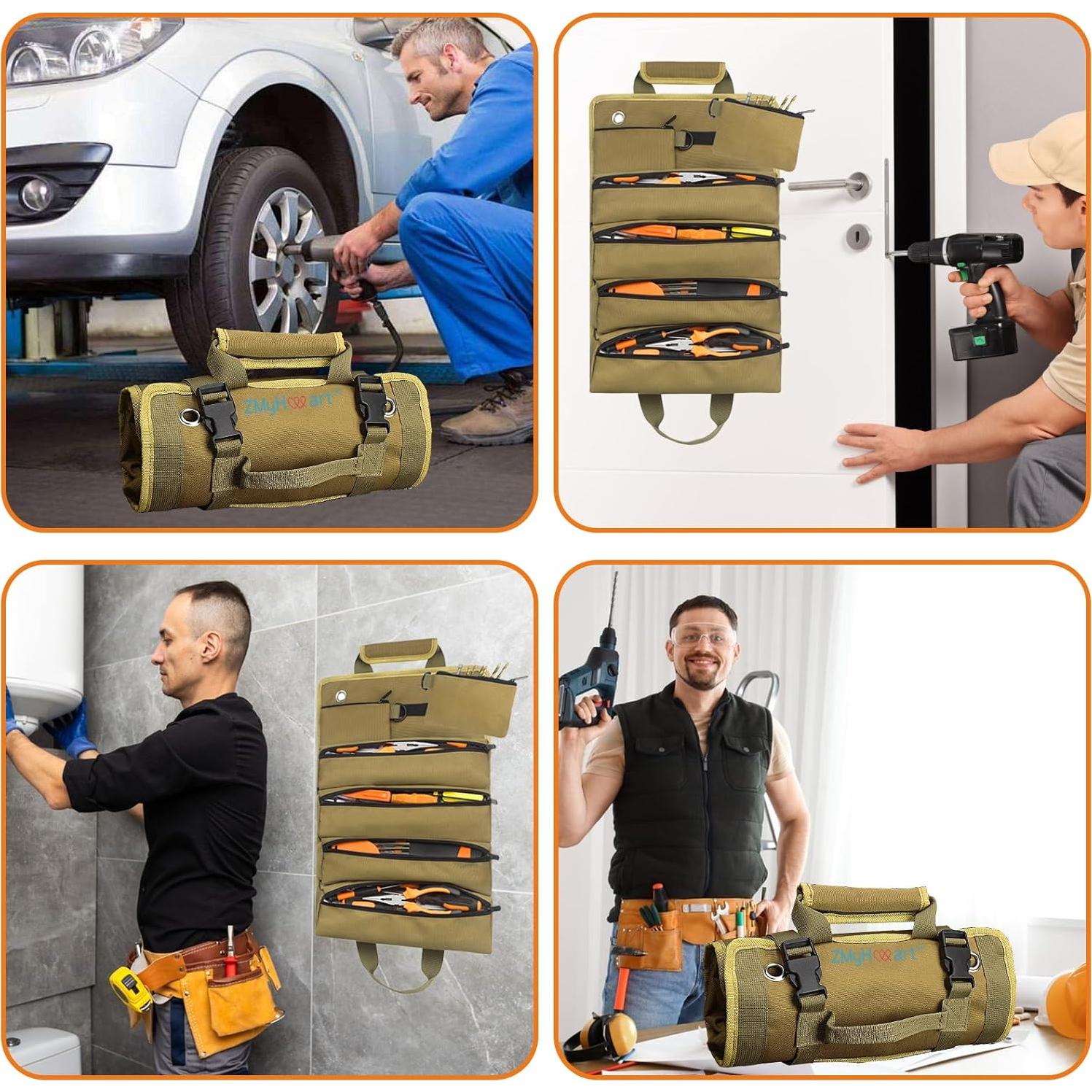 Bolsa de Herramientas ZMyHeart Roll Up 11 Bolsillos Caqui