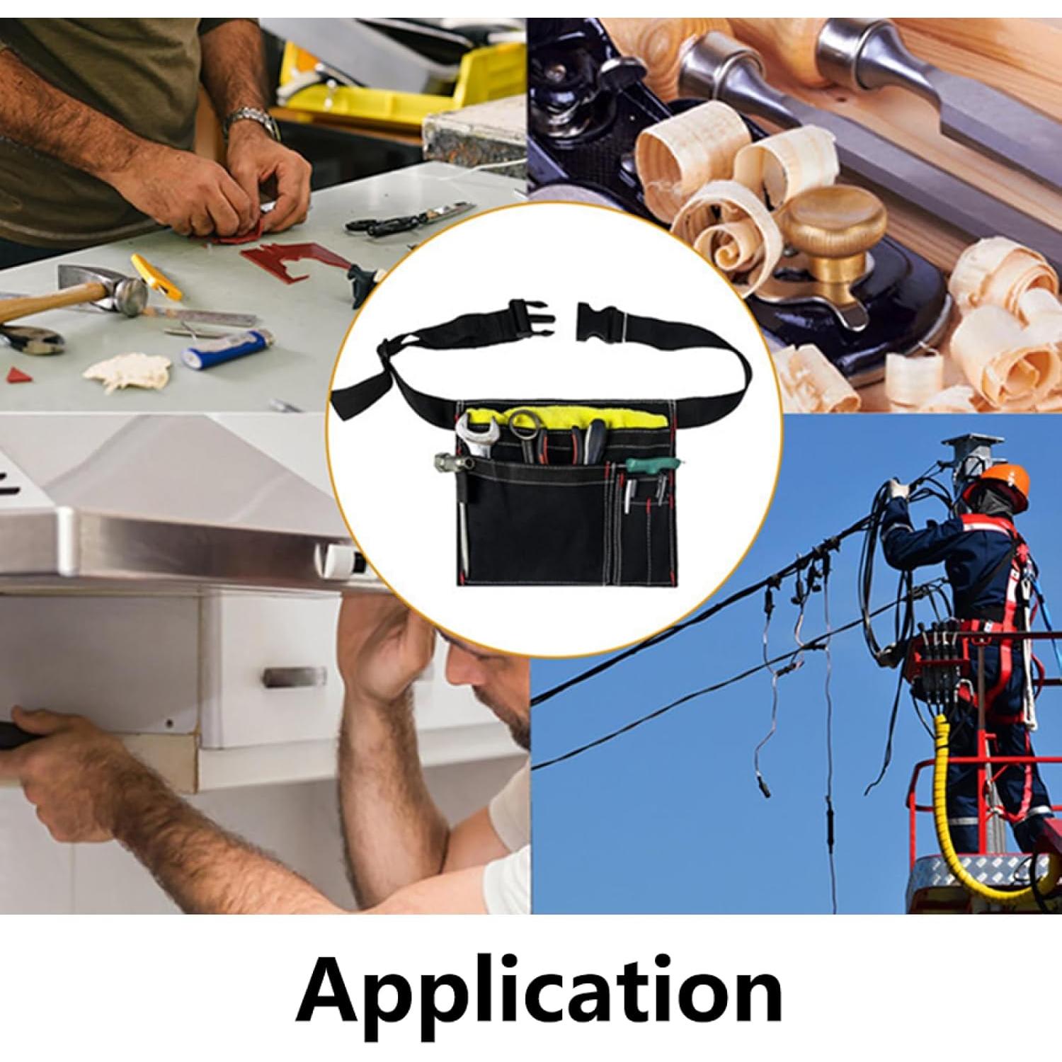 Bolsa de Cintura Multifuncional BE-TOOL 6 Bolsillos Lona Negra