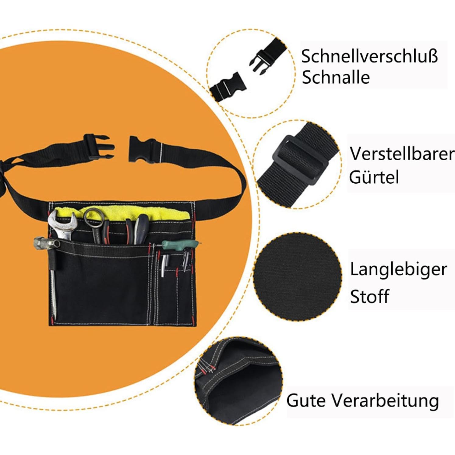 Bolsa de Cintura Multifuncional BE-TOOL 6 Bolsillos Lona Negra