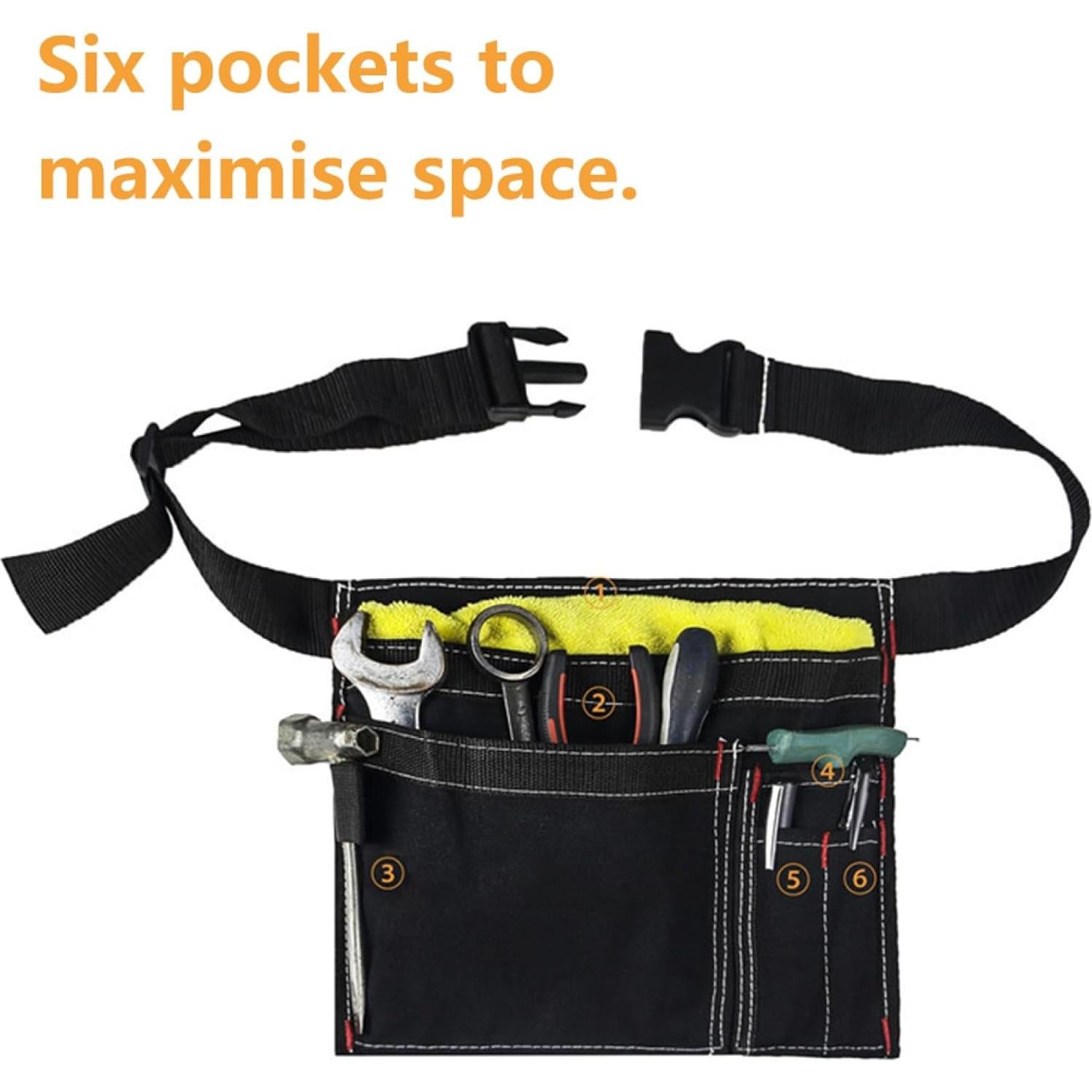 Bolsa de Cintura Multifuncional BE-TOOL 6 Bolsillos Lona Negra