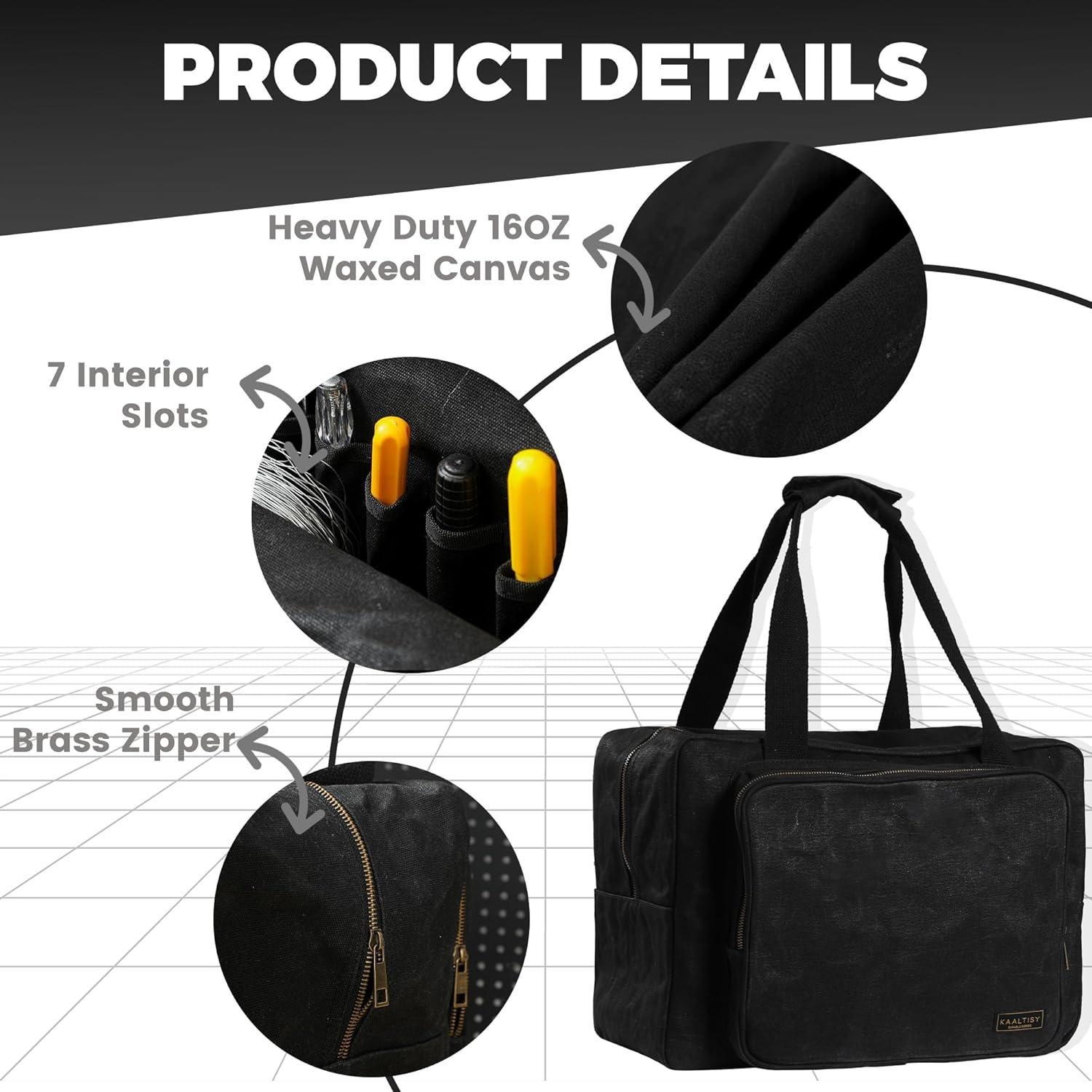 Bolsa de Herramientas de Lona Encerada Kaaltisy 39x19x29cm Negra