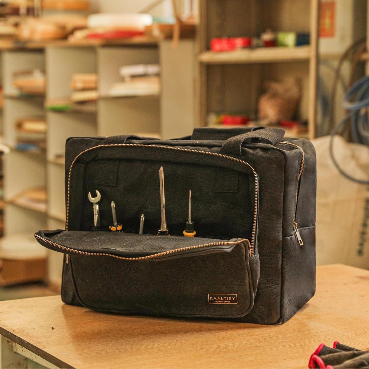 Bolsa de Herramientas de Lona Encerada Kaaltisy 39x19x29cm Negra