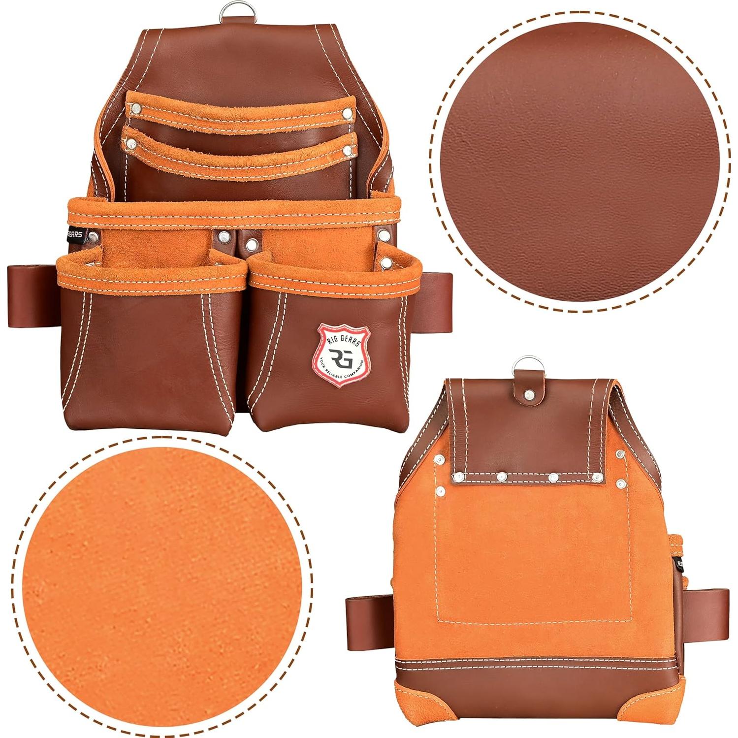 Bolsa de Herramientas de Cuero Rig Gears RG-3 Marrón 5 Bolsillos