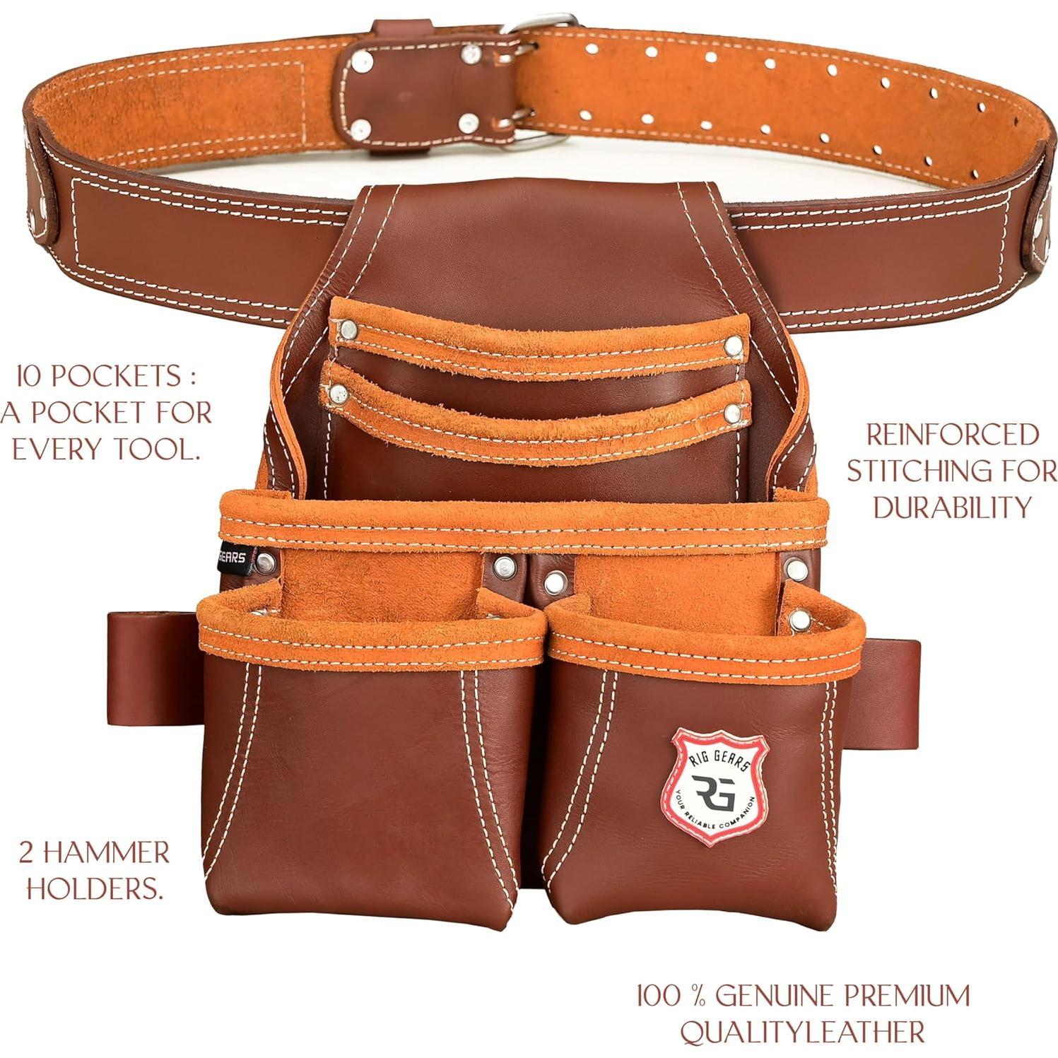 Bolsa de Herramientas de Cuero Rig Gears RG-3 Marrón 5 Bolsillos