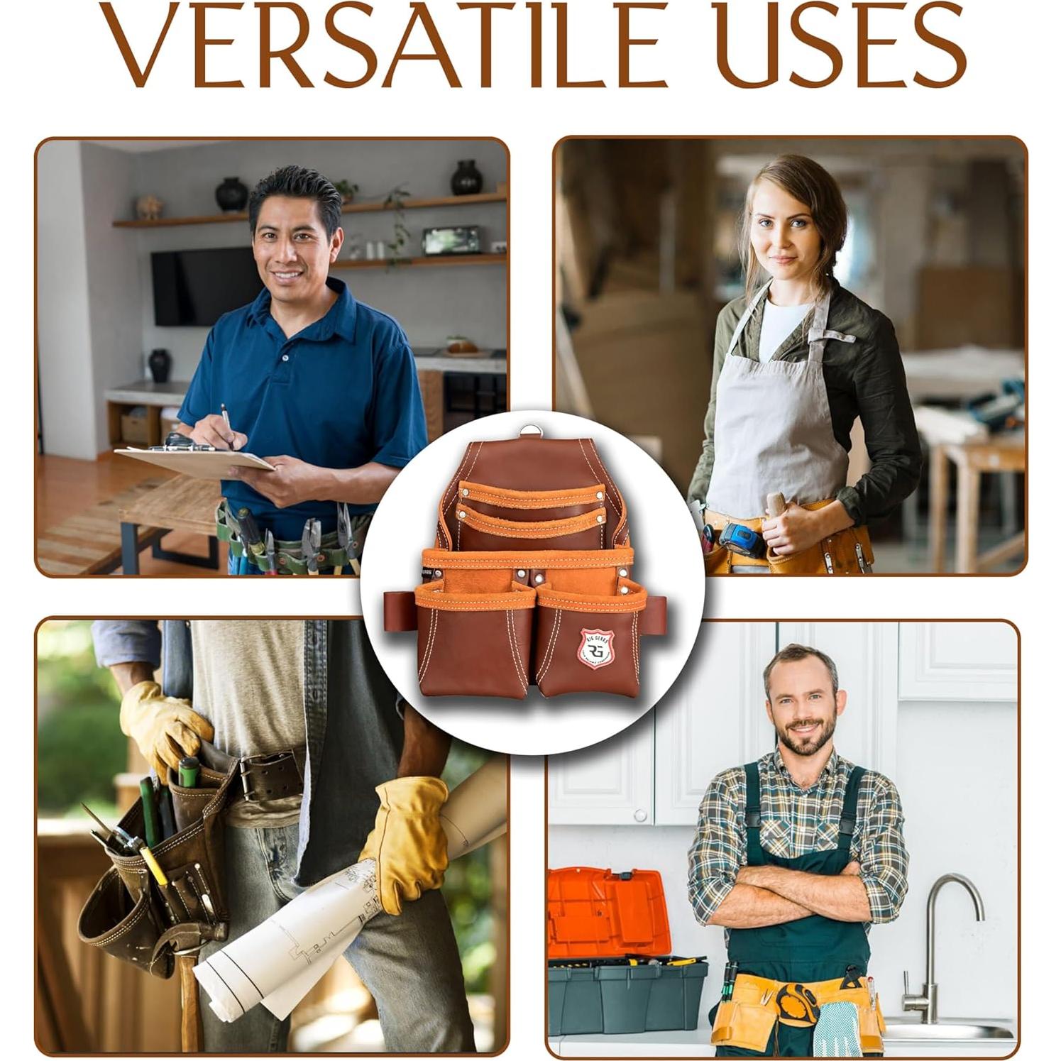 Bolsa de Herramientas de Cuero Rig Gears RG-3 Marrón 5 Bolsillos