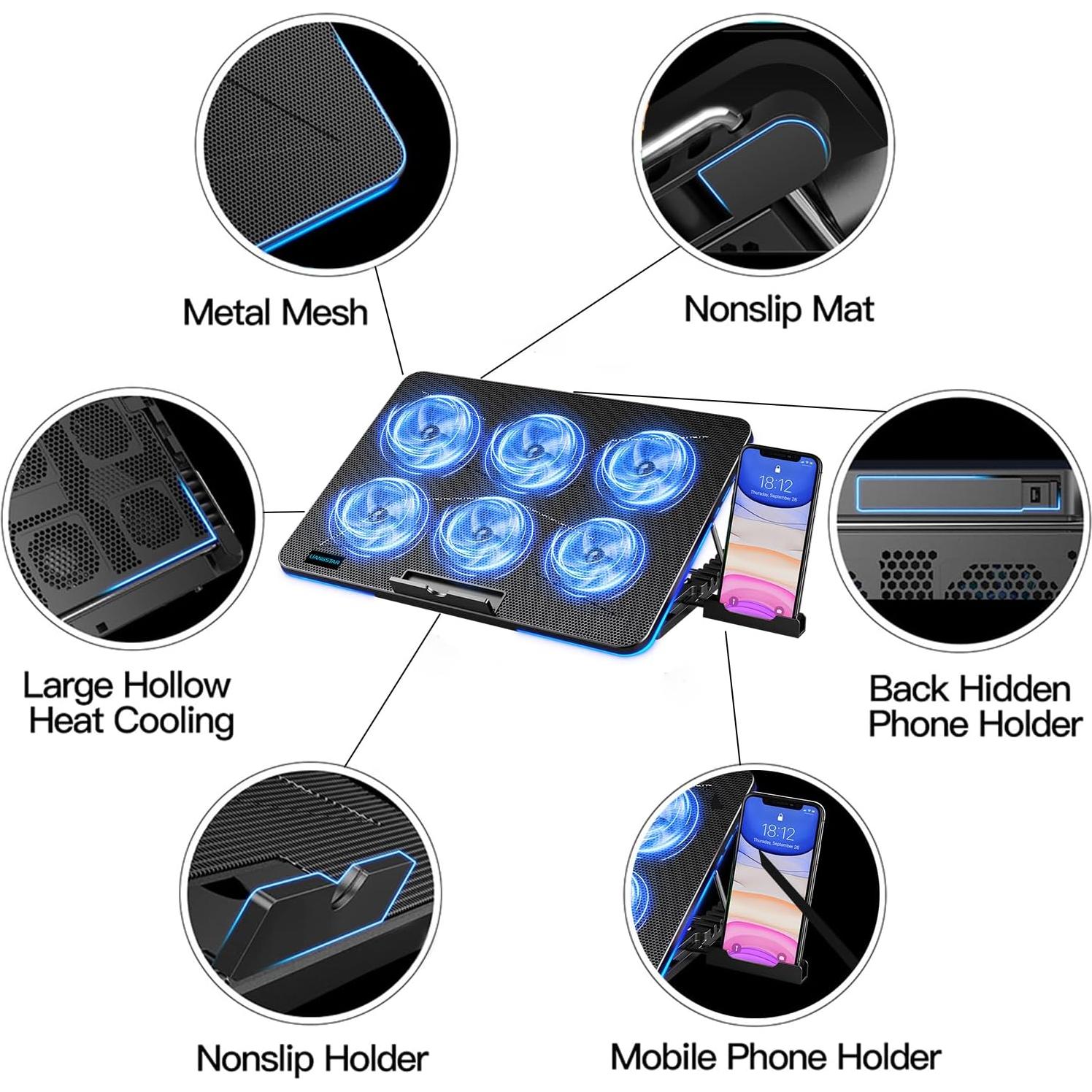 Base de Enfriamiento para Laptop LIANGSTAR 12-17" 6 Ventiladores