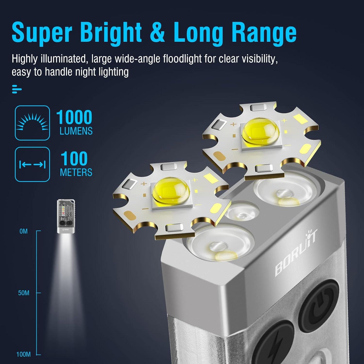 Linterna EDC BORUIT V10 Recargable USB C 1000 Lúmenes IPX4