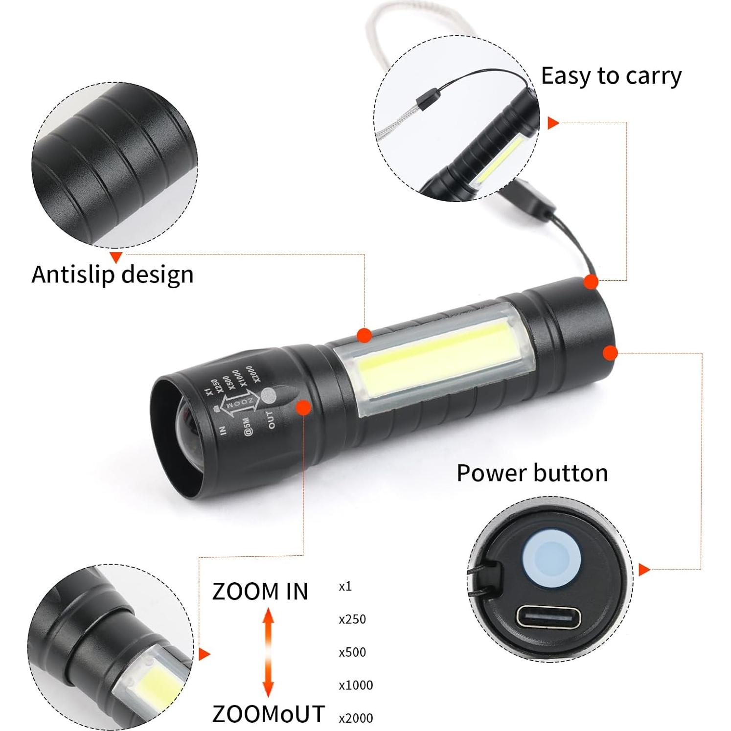 Paquete de 5 Linternas LED Recargables USB-C Hilngav 117g