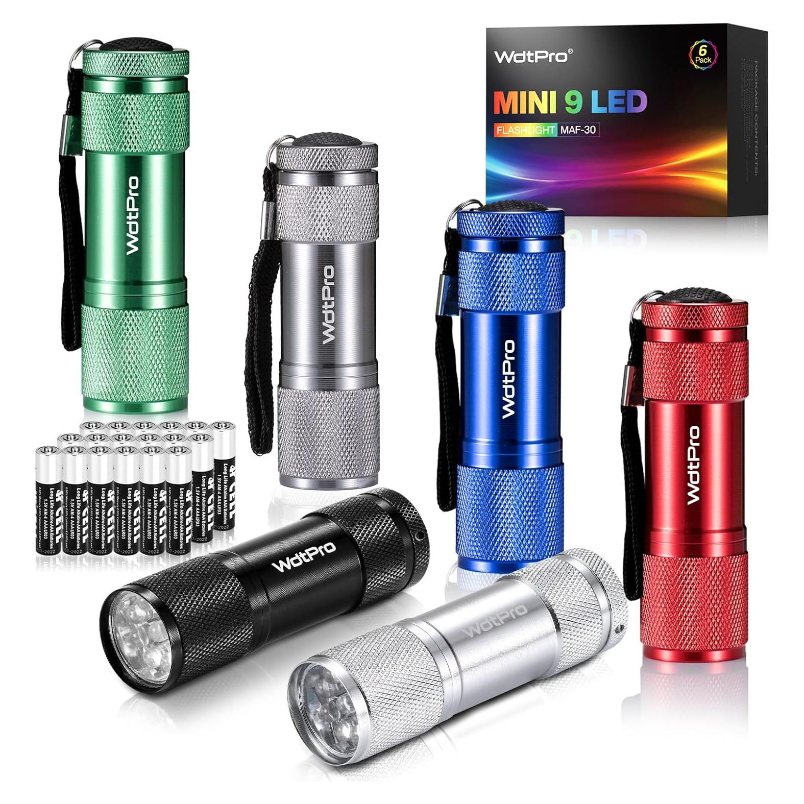 Linternas LED Mini WdtPro 9 LED - Paquete de 6 Colores Variados