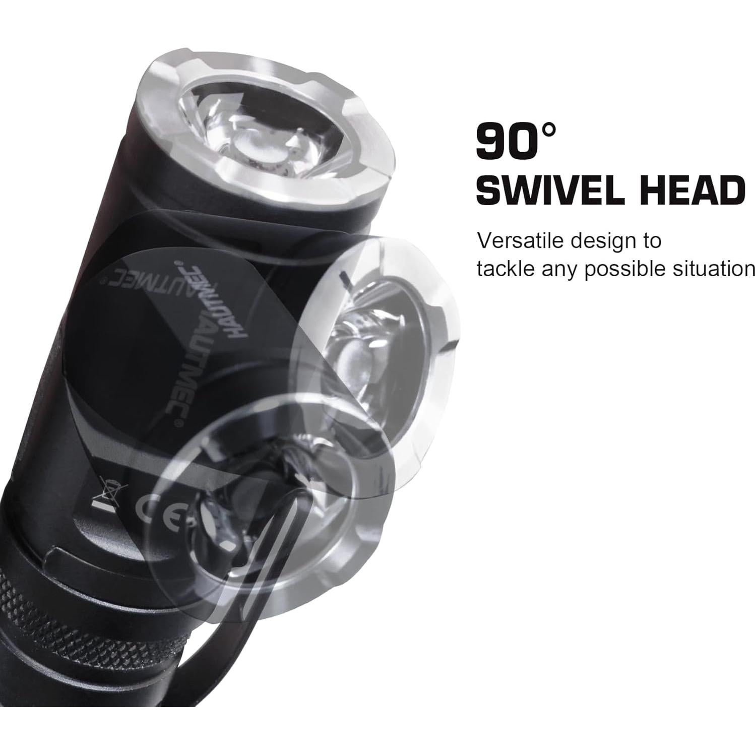 Linterna Recargable LED HAUTMEC 1400 Lúmenes con Cabezal Giratorio