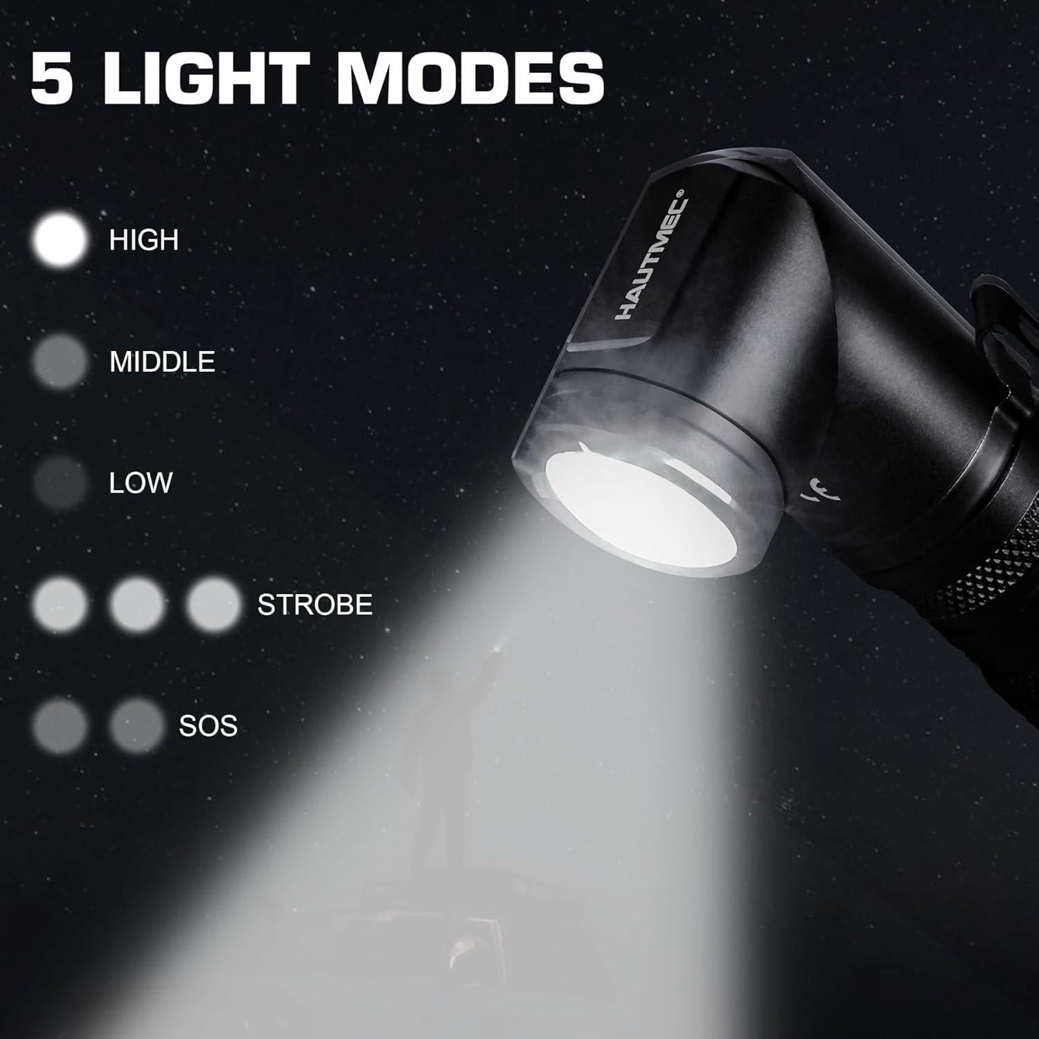 Linterna Recargable LED HAUTMEC 1400 Lúmenes con Cabezal Giratorio