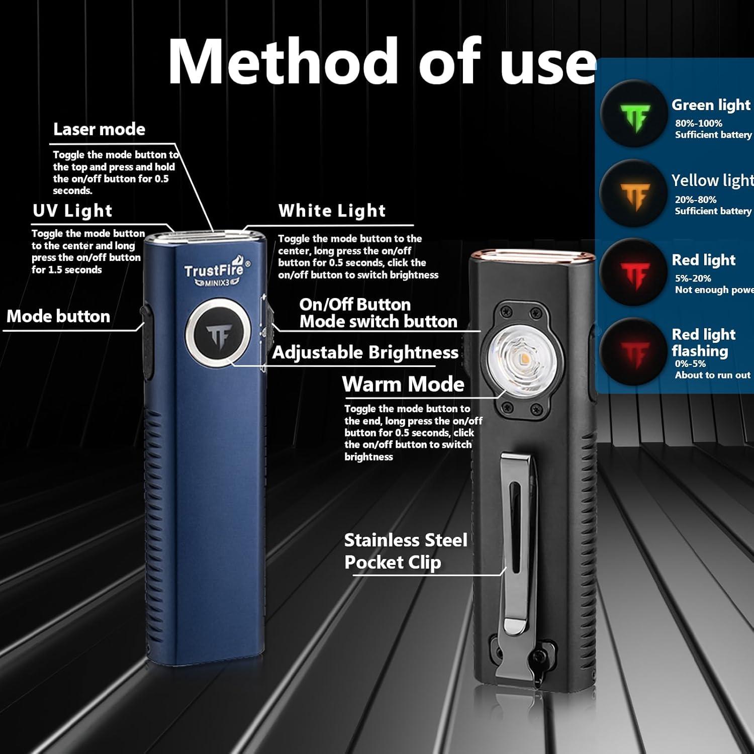 Linterna EDC TrustFire Mini X3 1050 Lúmenes 4 Modos Negro