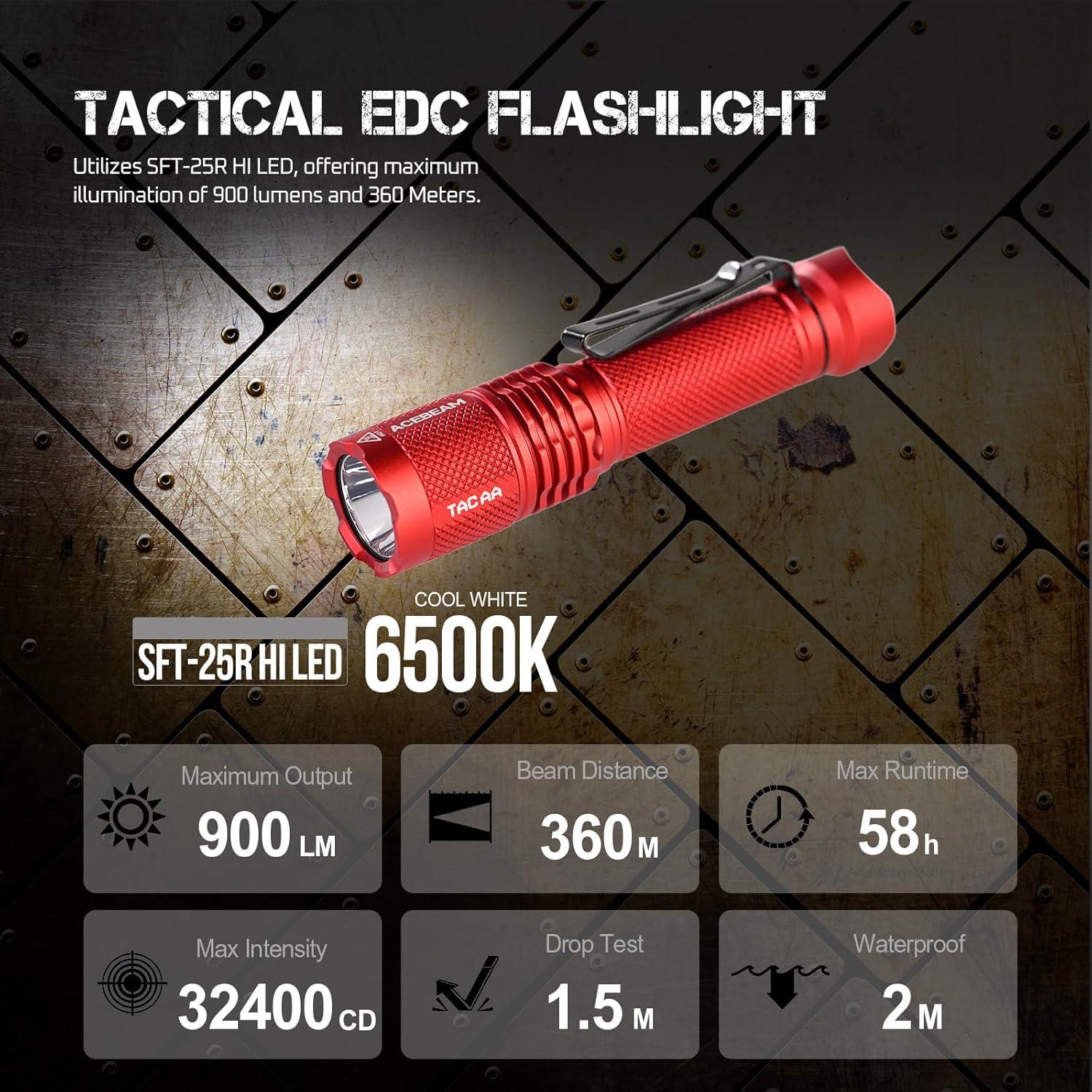 Linterna EDC ACEBEAM TAC AA 2.0 900 lúmenes 360m roja