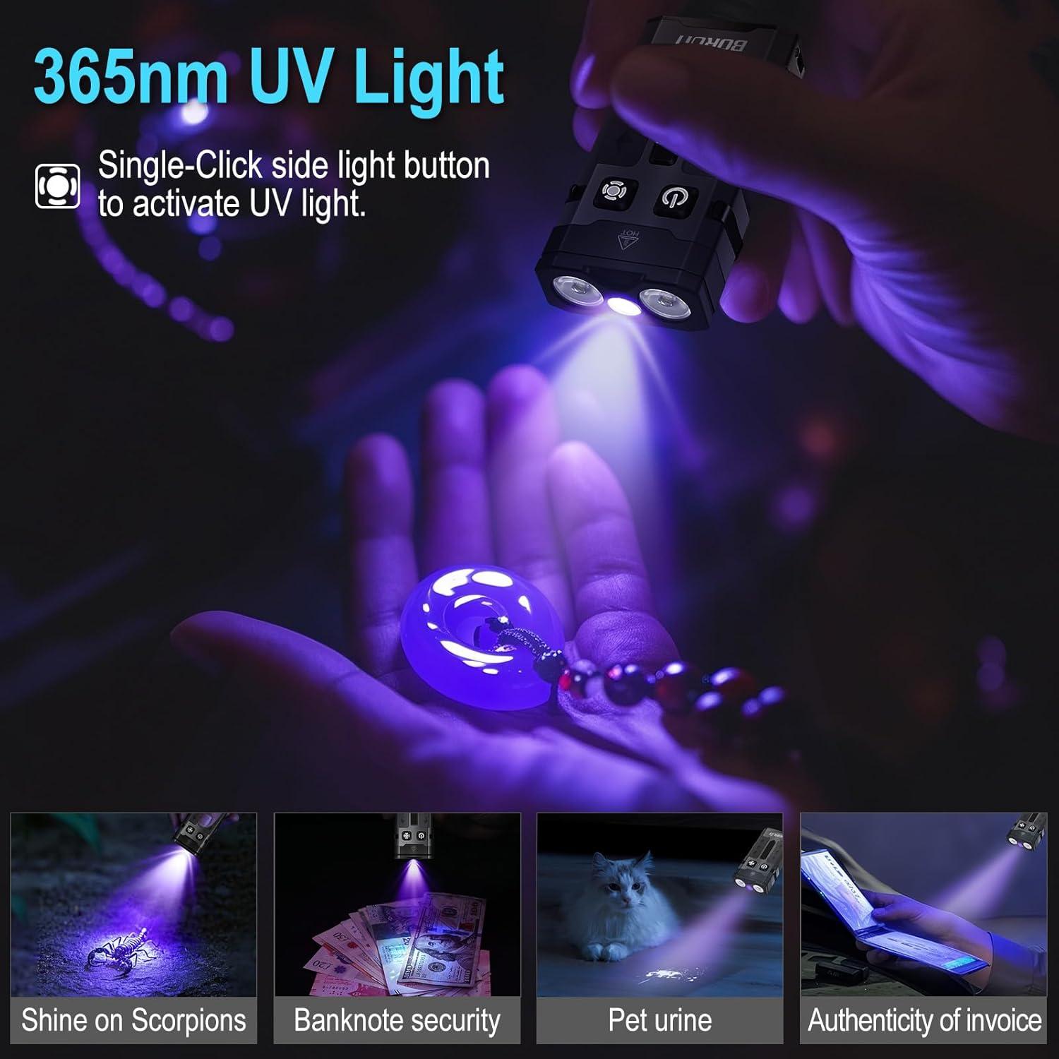 Linterna BORUIT EV20 LED 1100 Lúmenes UV 365nm Recargable