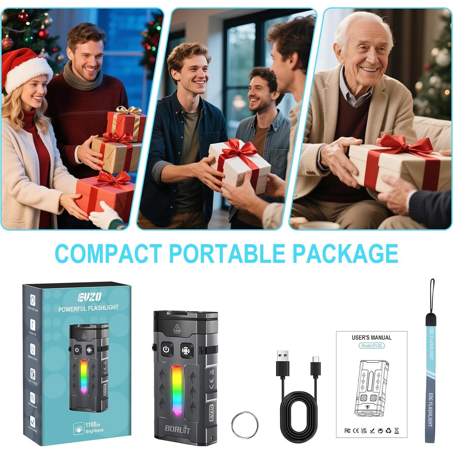 Linterna BORUIT EV20 LED 1100 Lúmenes UV 365nm Recargable