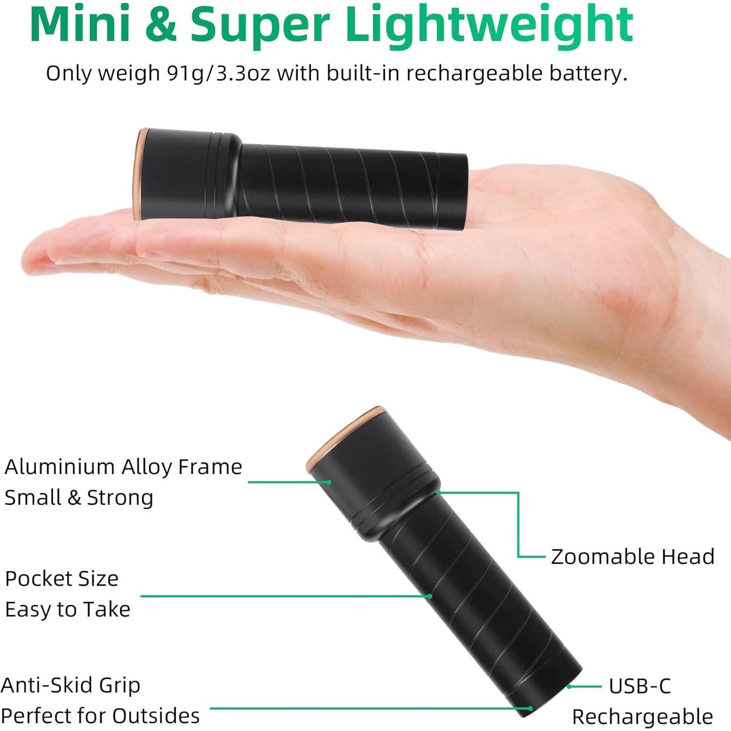 Linternas Recargables USB-C SEVENKA 10.5cm 2 Piezas LED