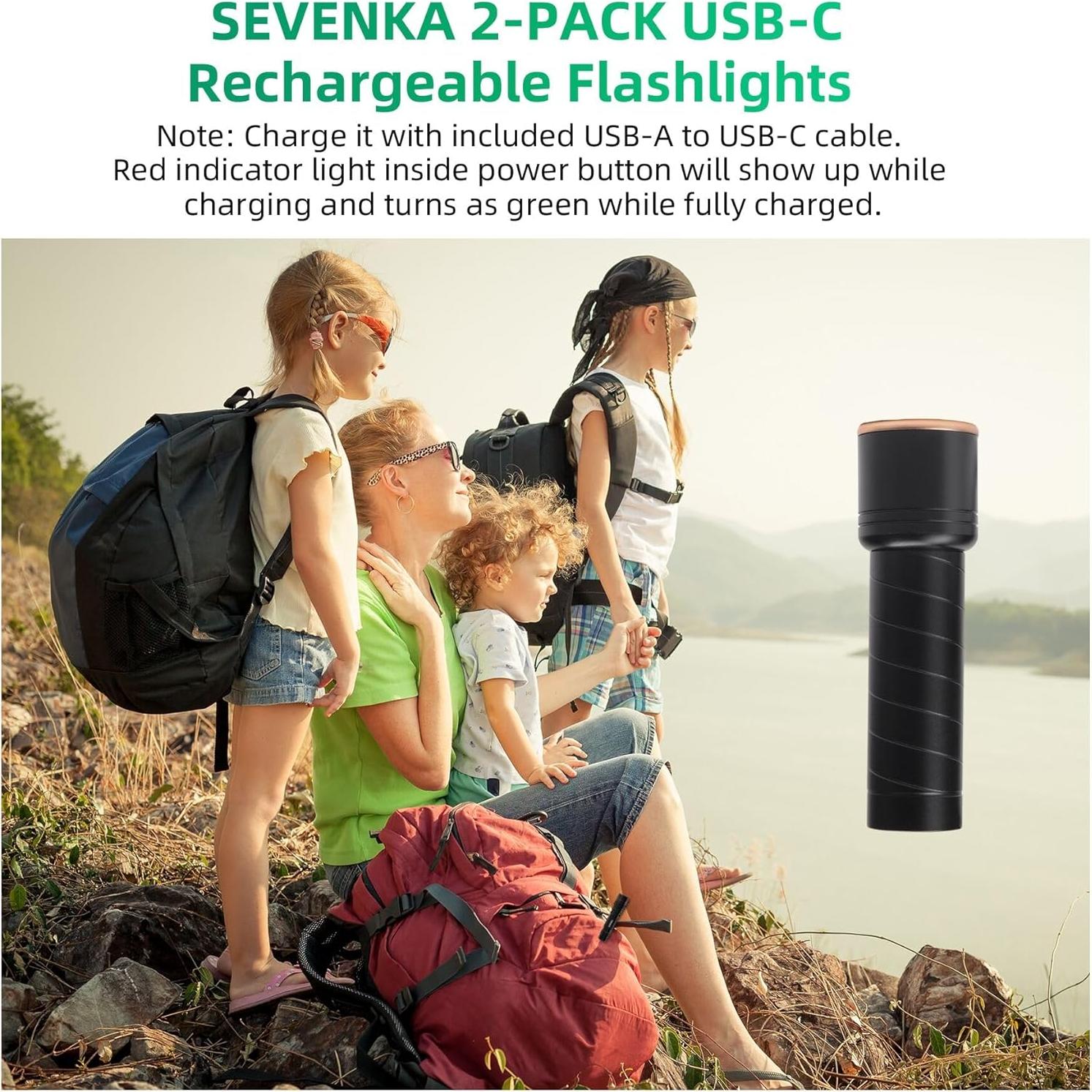 Linternas Recargables USB-C SEVENKA 10.5cm 2 Piezas LED