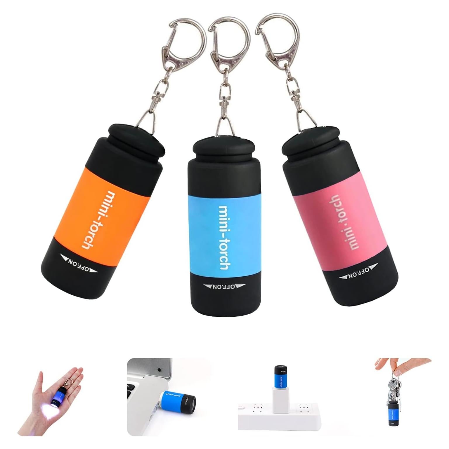 Mini Linterna de Llavero Recargable USB Tileon - 3 Piezas LED