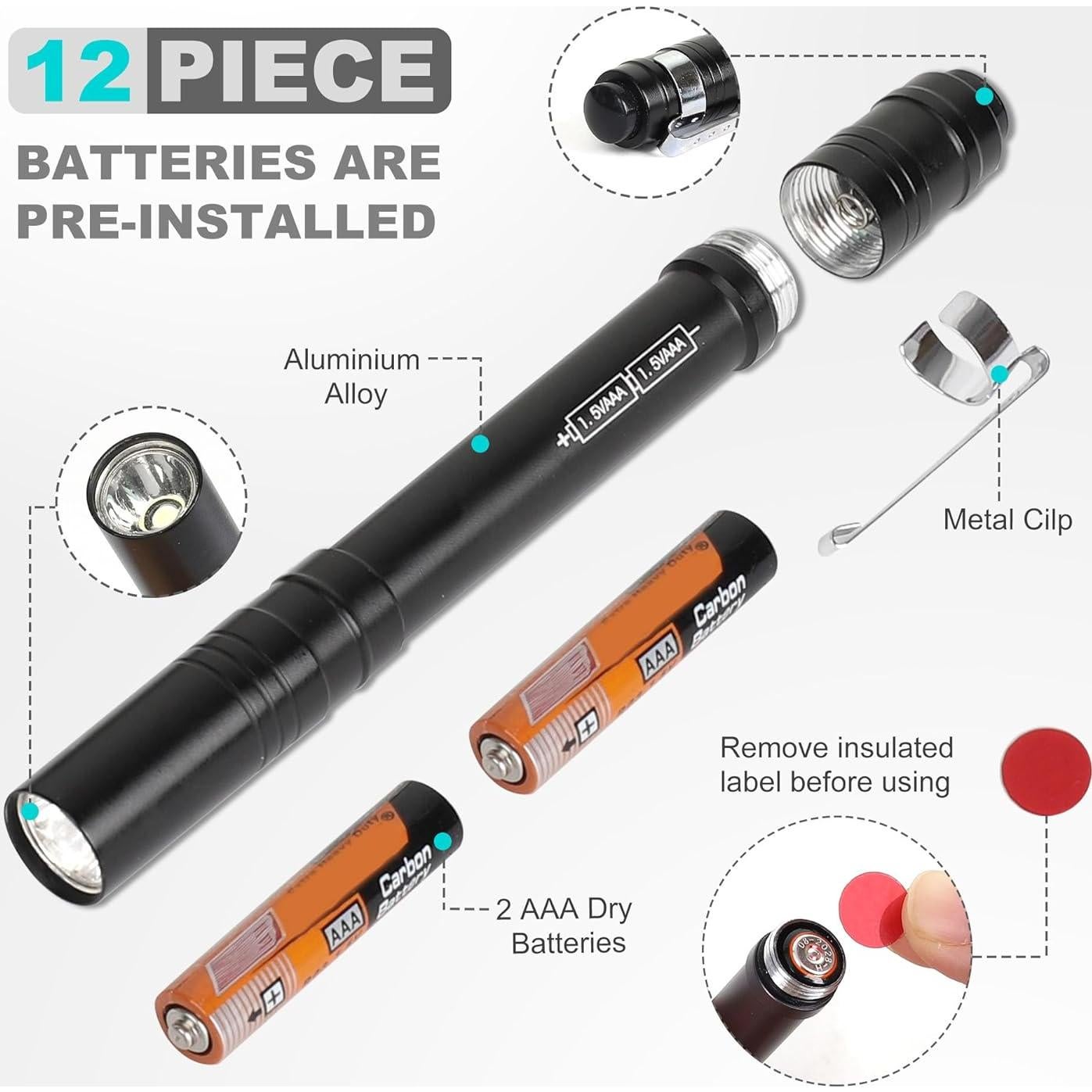 Linterna de Bolígrafо FASTPRO 6-Pack LED Aluminio 30 Lúmenes