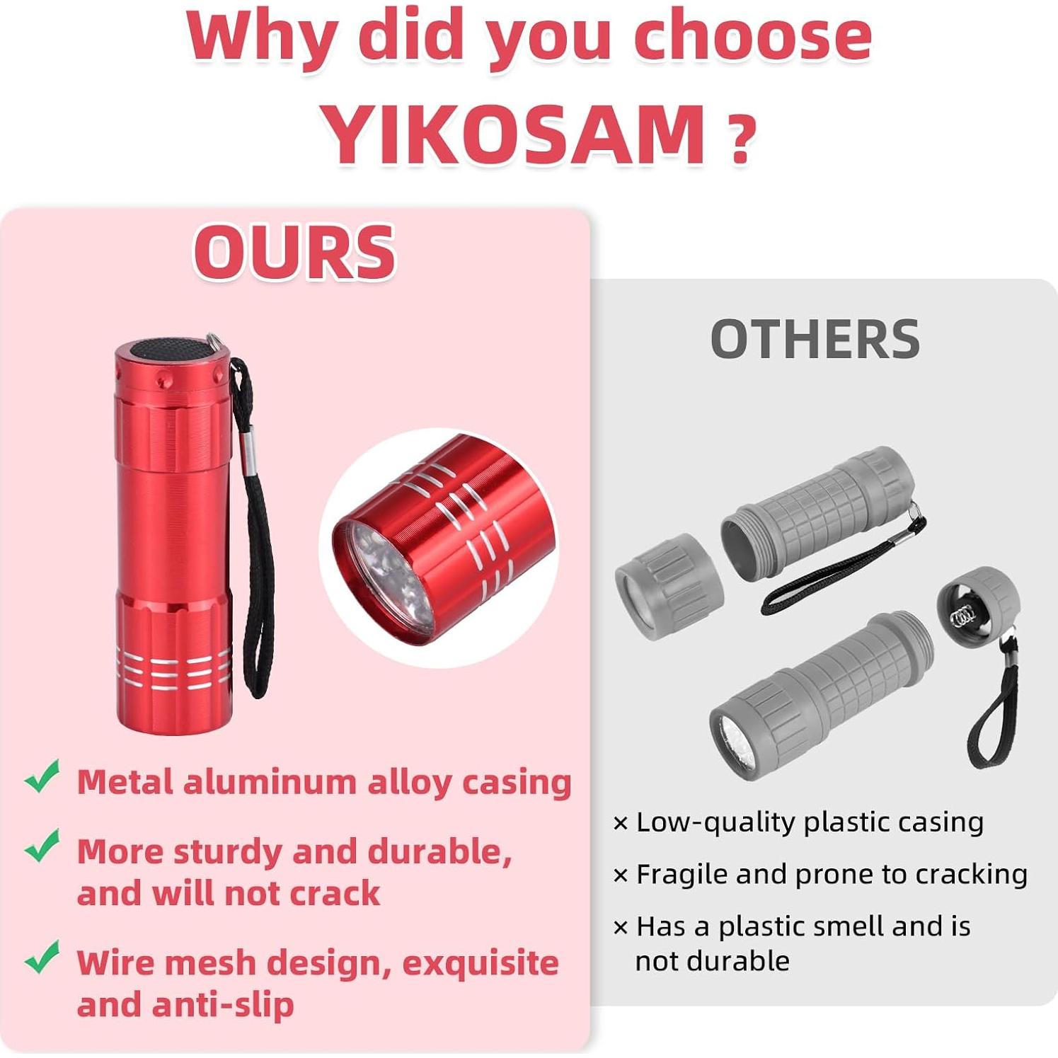 Paquete de 5 Linternas Mini YIKOSAM 9 LED Aluminio Colores Variados