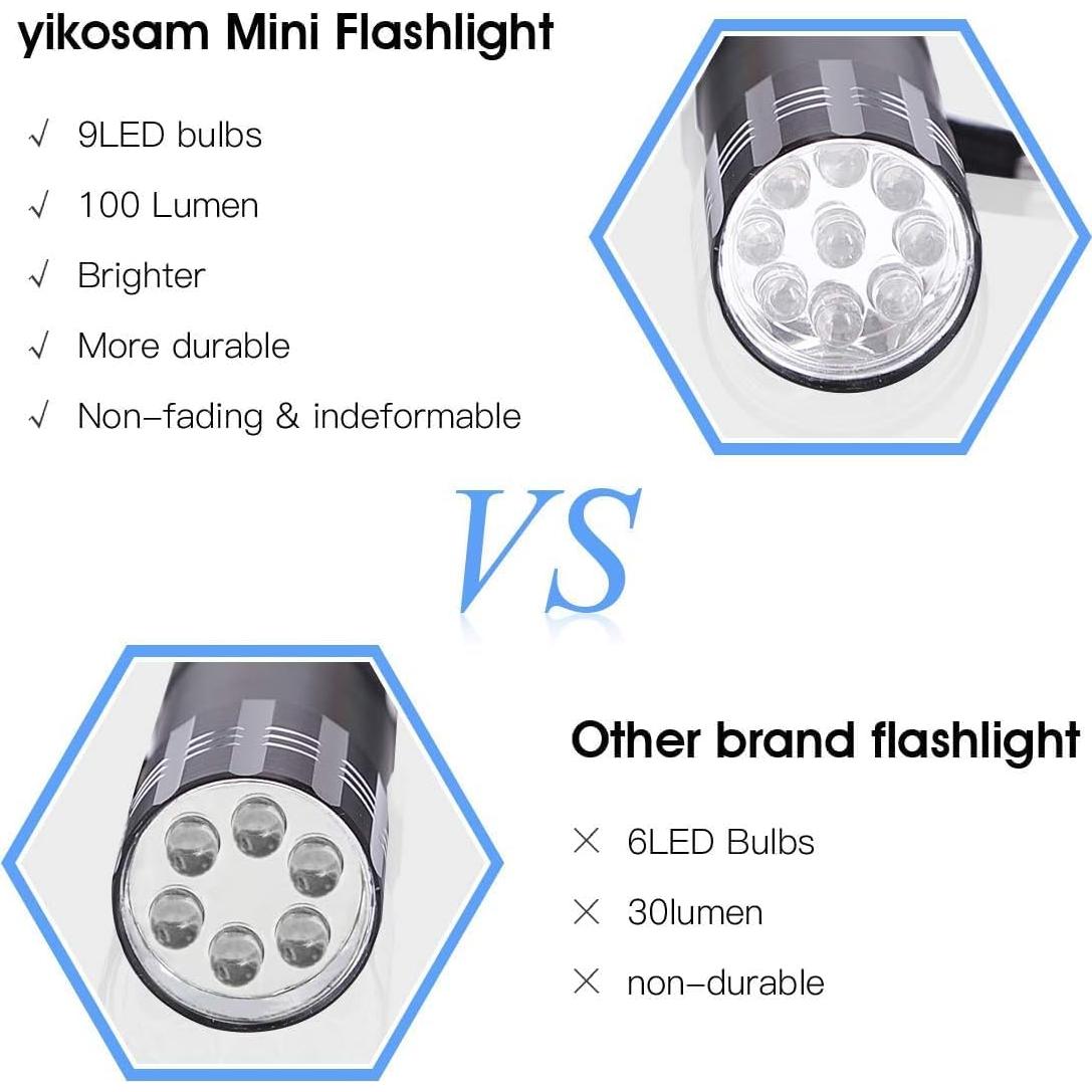 Paquete de 5 Linternas Mini YIKOSAM 9 LED Aluminio Colores Variados