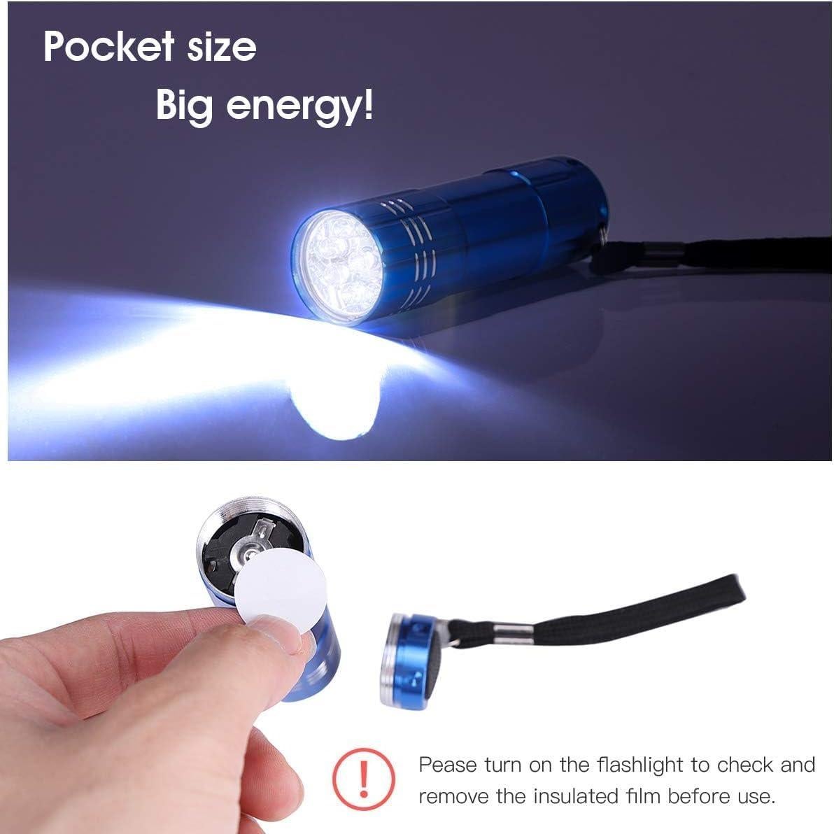 Paquete de 5 Linternas Mini YIKOSAM 9 LED Aluminio Colores Variados