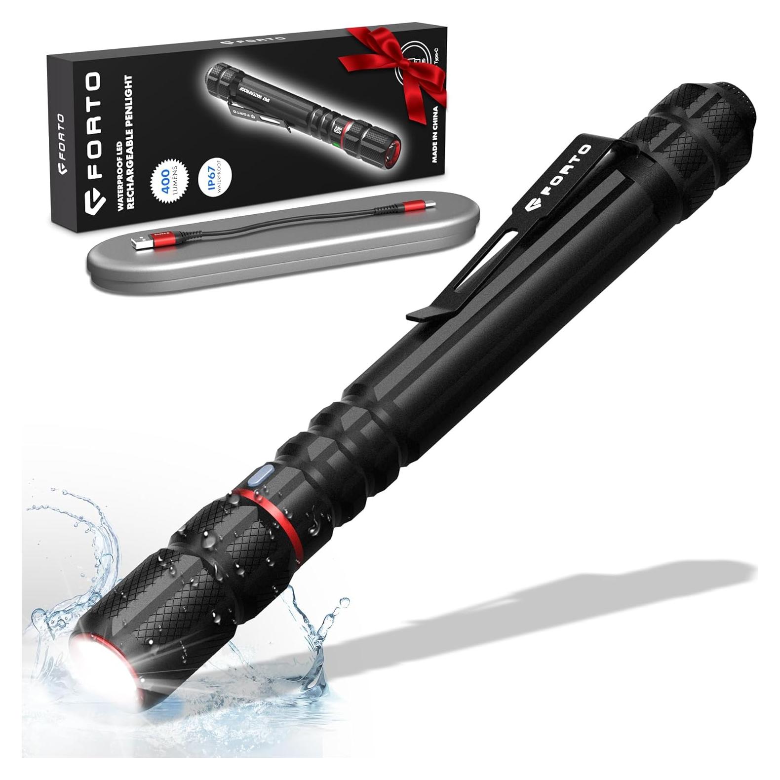 Linterna Recargable FORTO Bolígrafo 400 Lúmenes IP67 Compacta