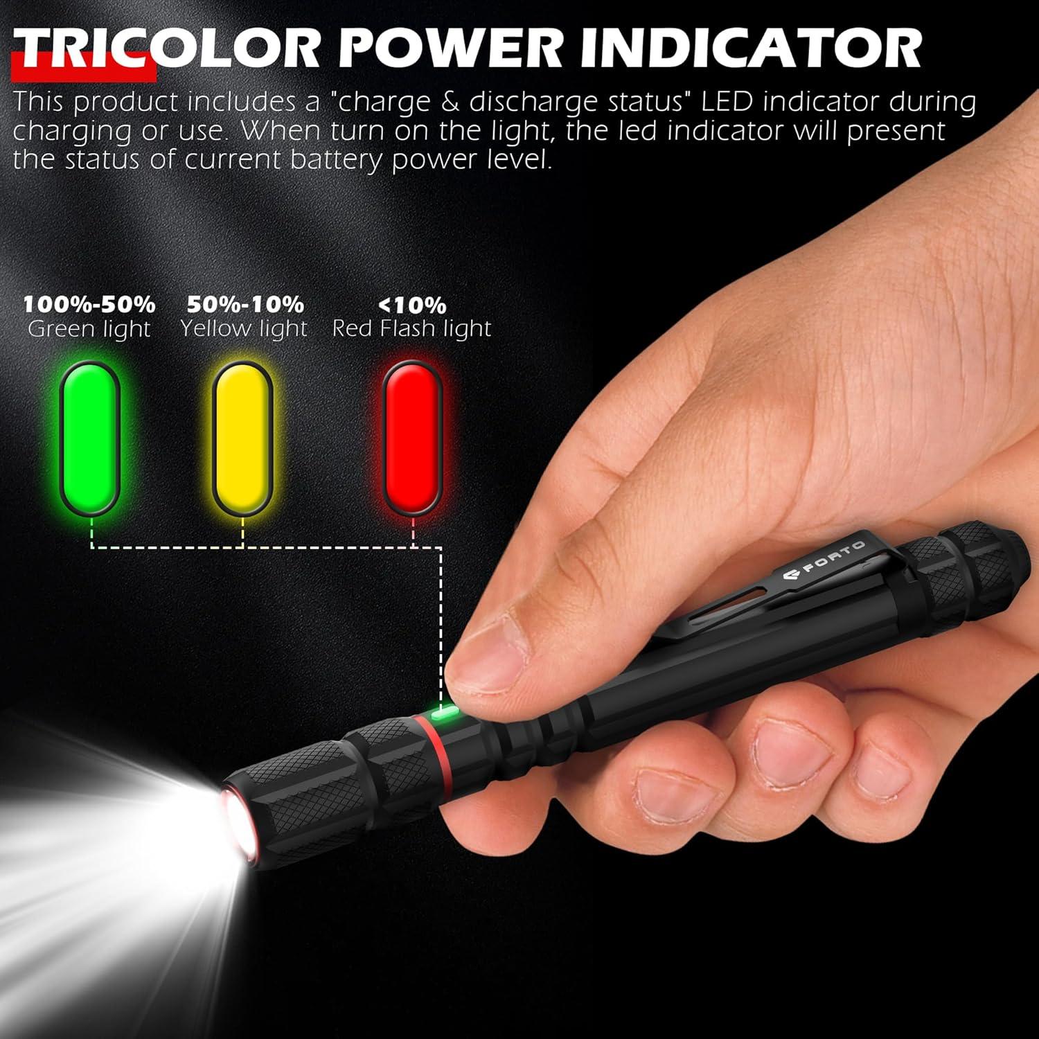 Linterna Recargable FORTO Bolígrafo 400 Lúmenes IP67 Compacta