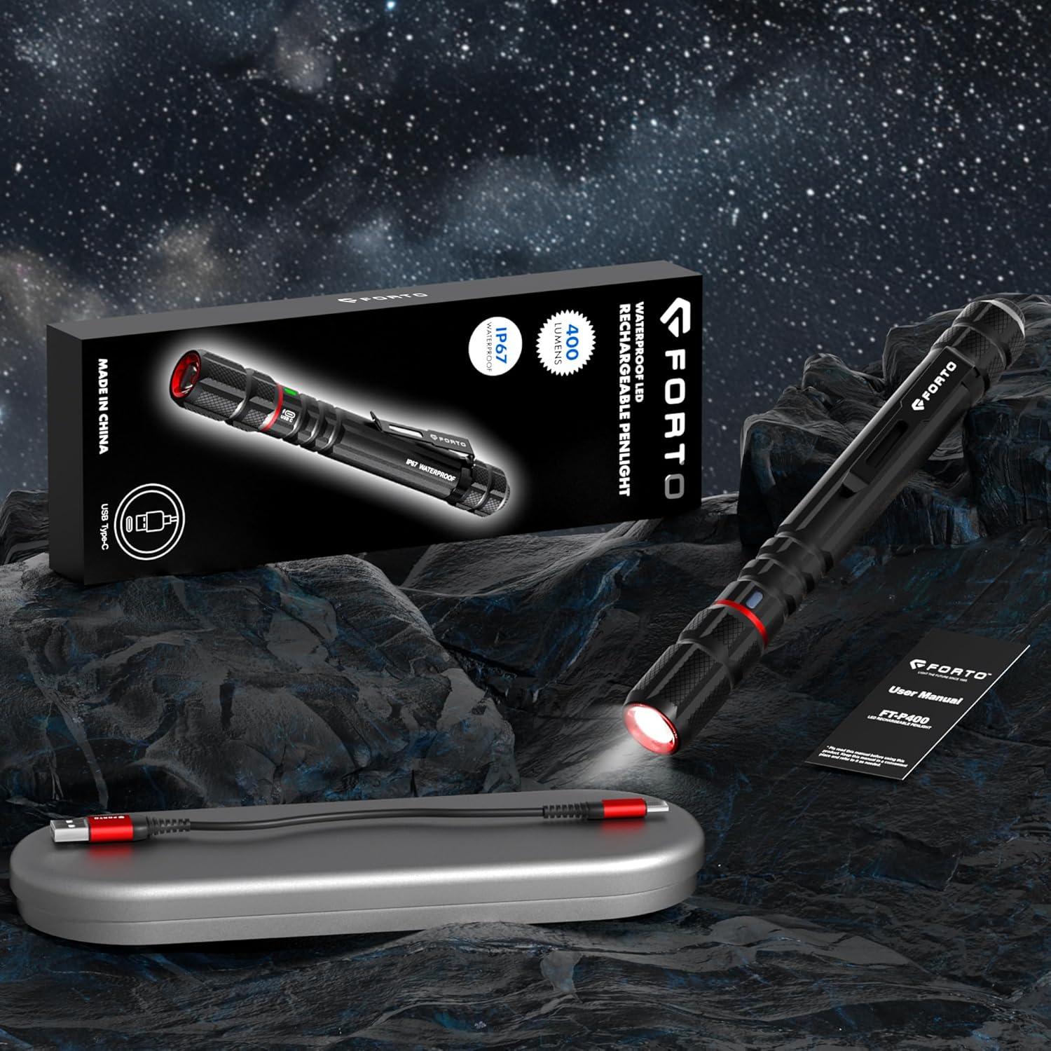 Linterna Recargable FORTO Bolígrafo 400 Lúmenes IP67 Compacta