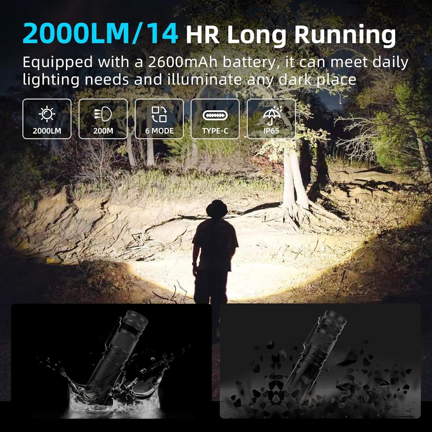 Linterna LED EDC Amkulop S6 Negra, Recargable USB-C, 200m