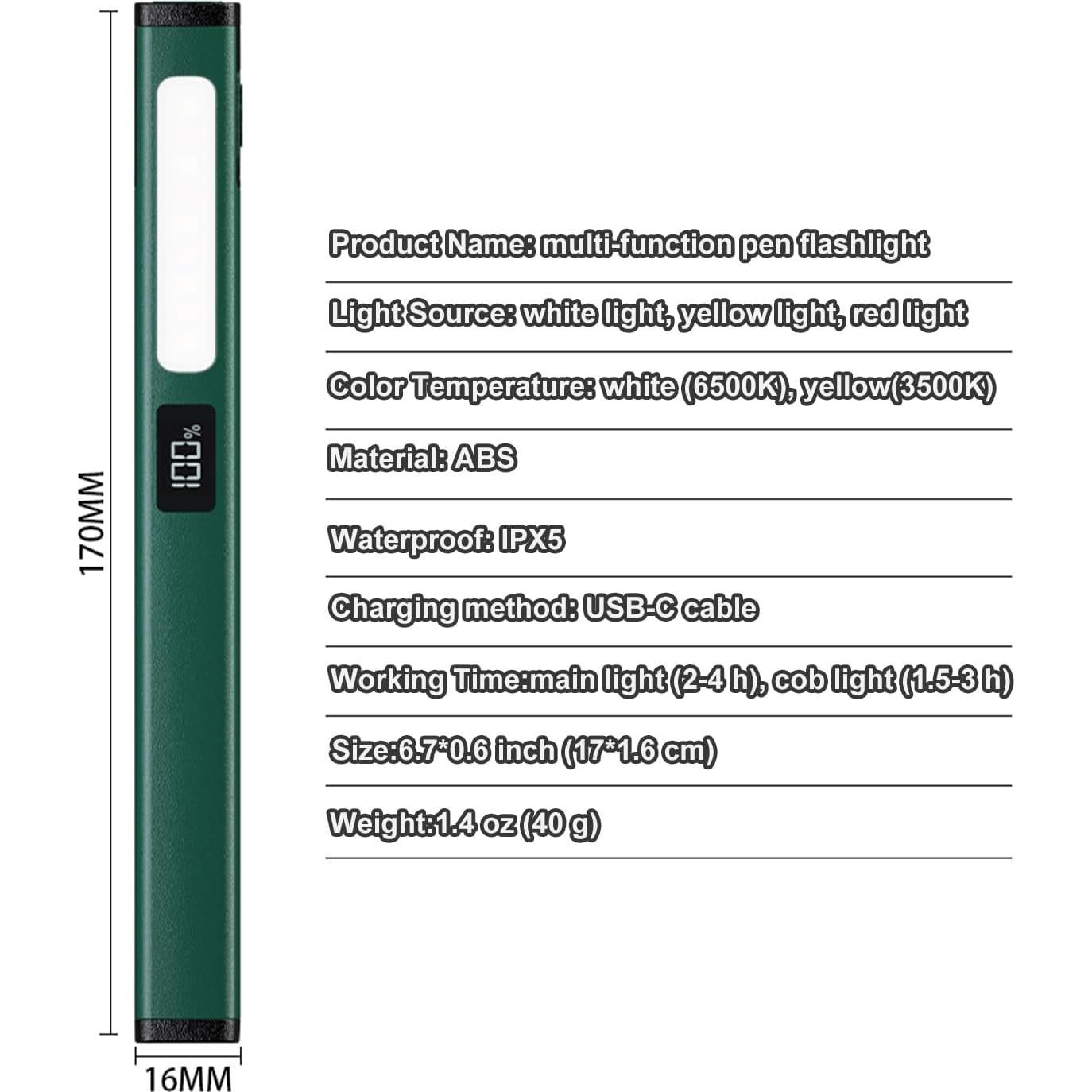 Linterna Recargable de Bolígrafo Bufccy W08 con Luz COB 6 Modos