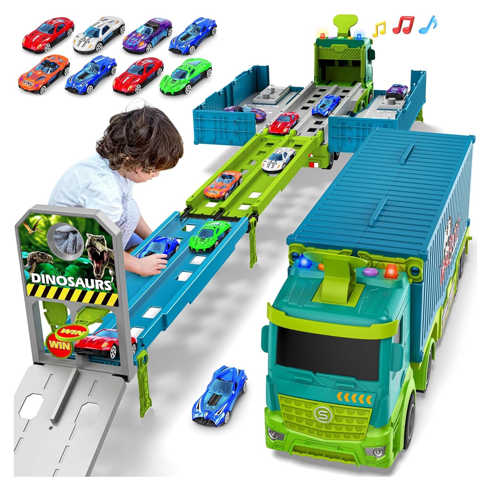 Camión Transportador de Dinosaurios Diuerma con 8 Coches