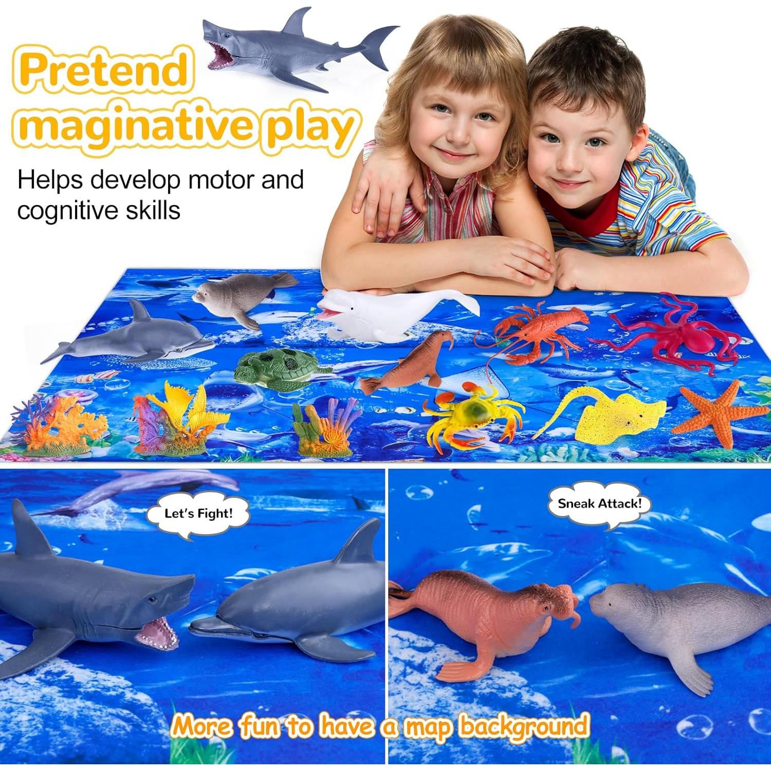 Juguetes de Animales Marinos GINMIC 18 Piezas con Alfombrilla