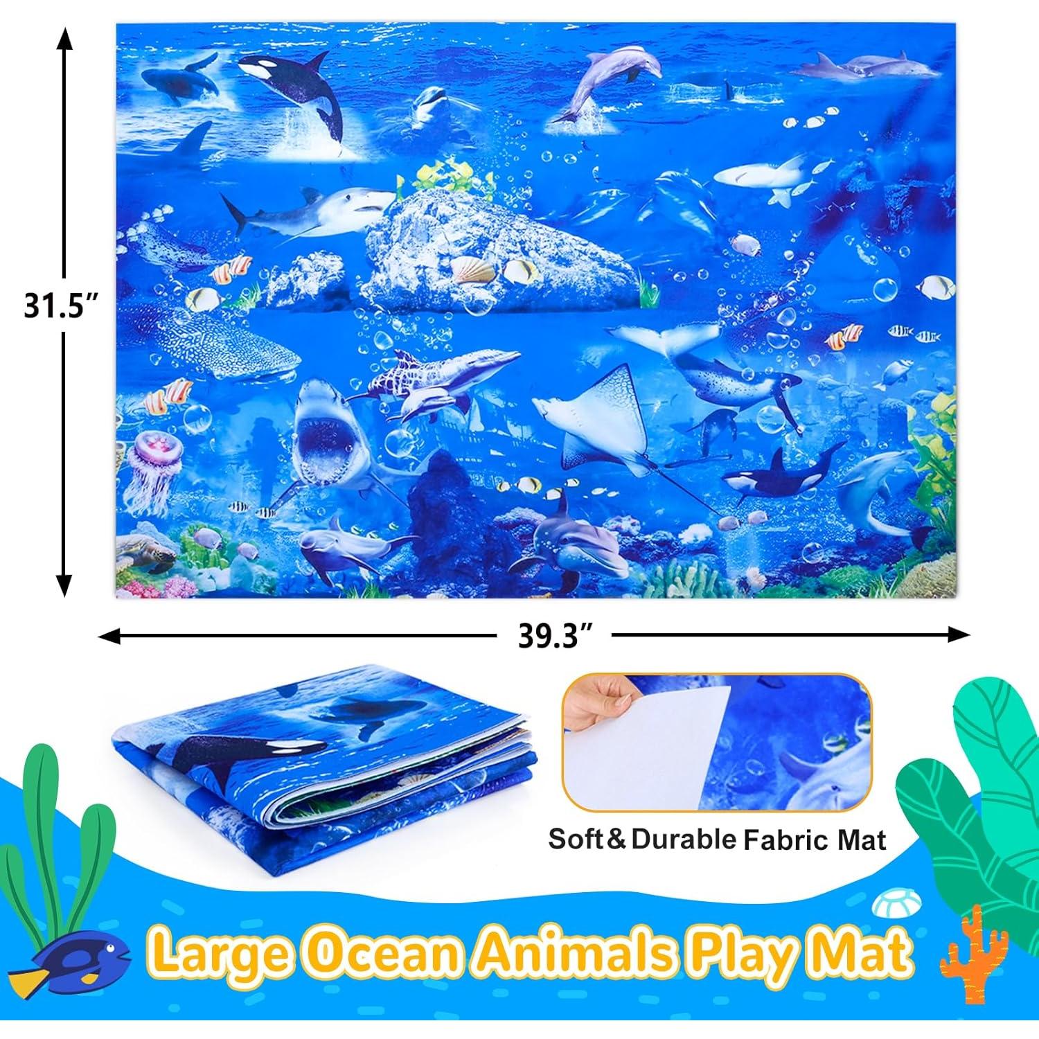 Juguetes de Animales Marinos GINMIC 18 Piezas con Alfombrilla