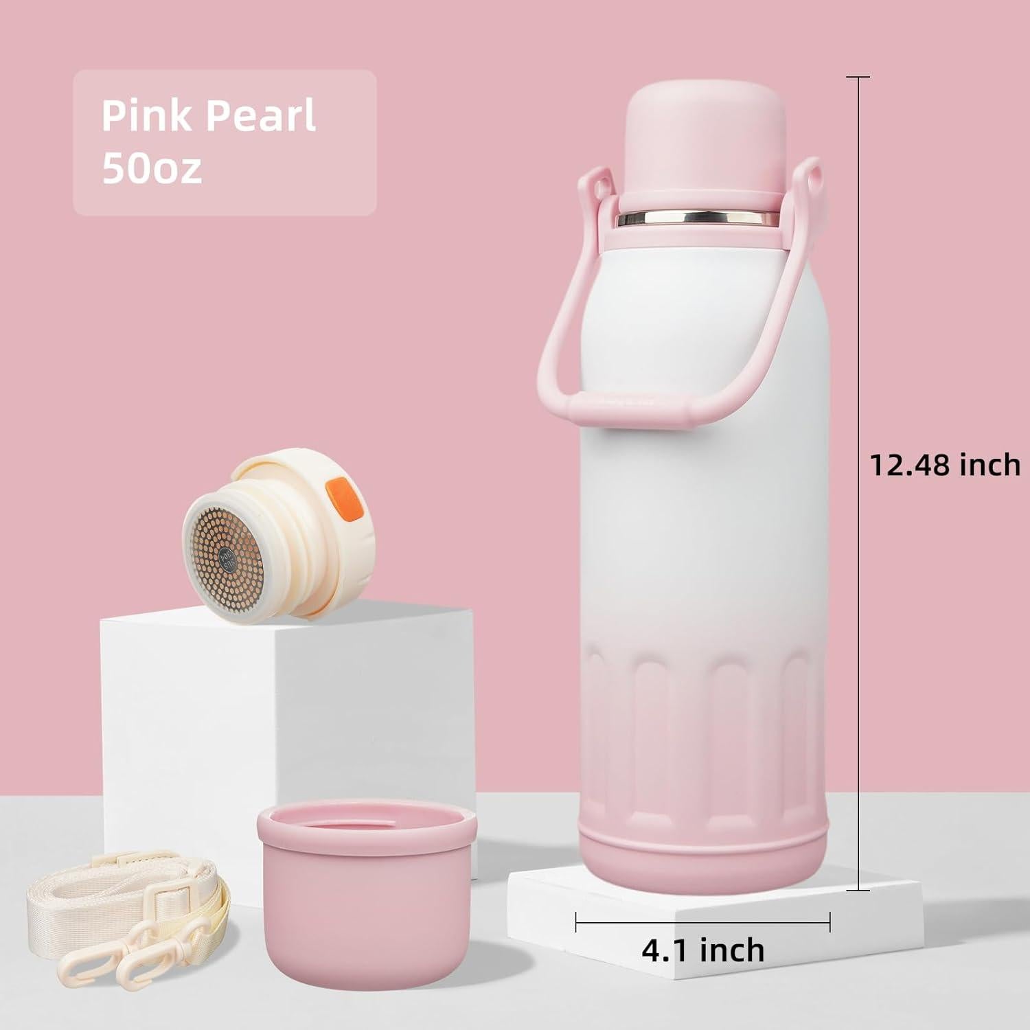 Botella de Agua Aislada Konokyo 1.48L Perla Rosa Doble Pared