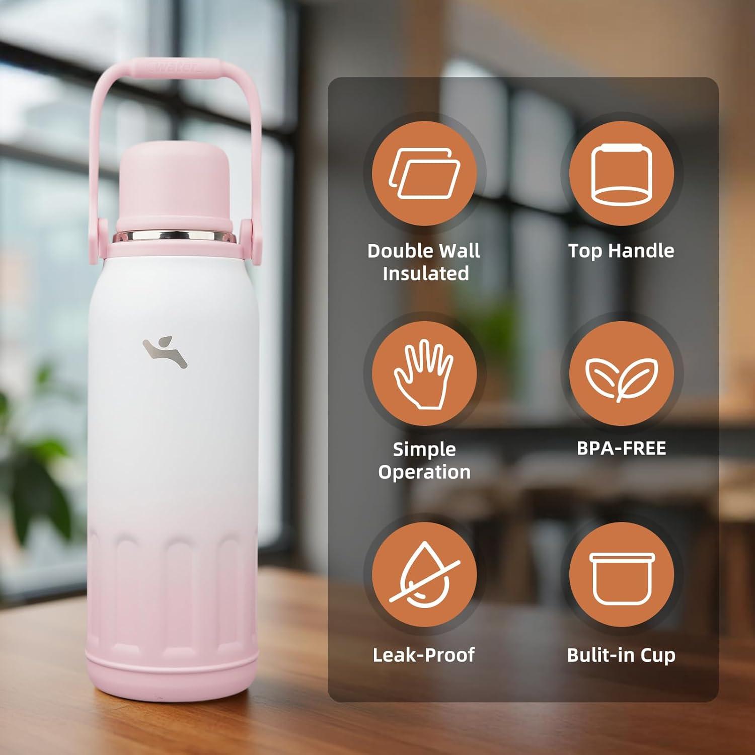 Botella de Agua Aislada Konokyo 1.48L Perla Rosa Doble Pared