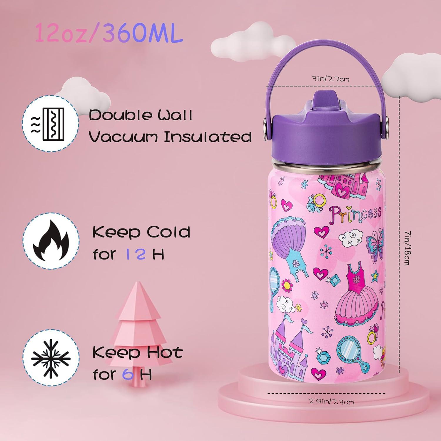 Botella de Agua Aislada Skyflora 12oz Princesa y Mariposa