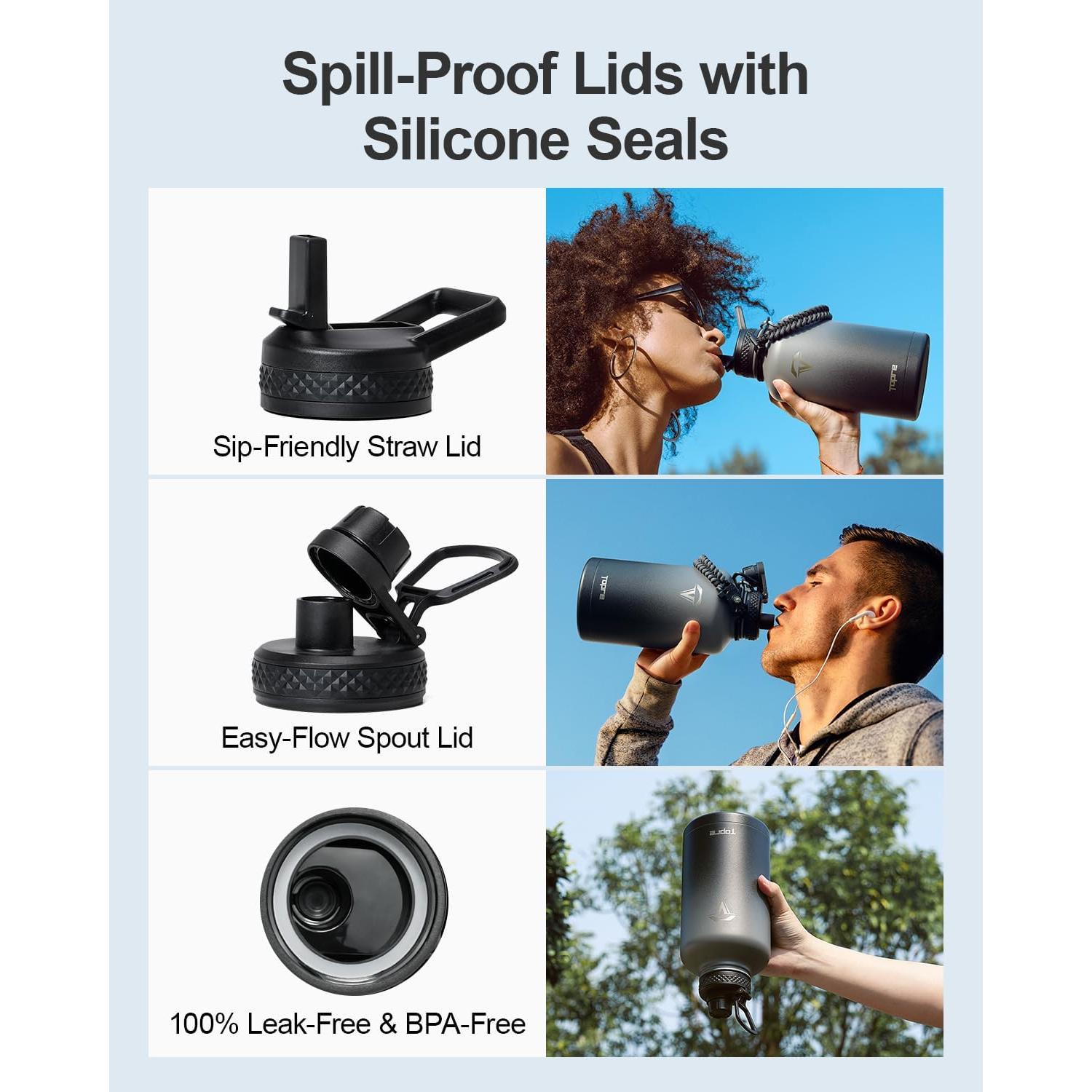 Botella de Agua Aislada Topre 64 oz Acero Inoxidable Gris