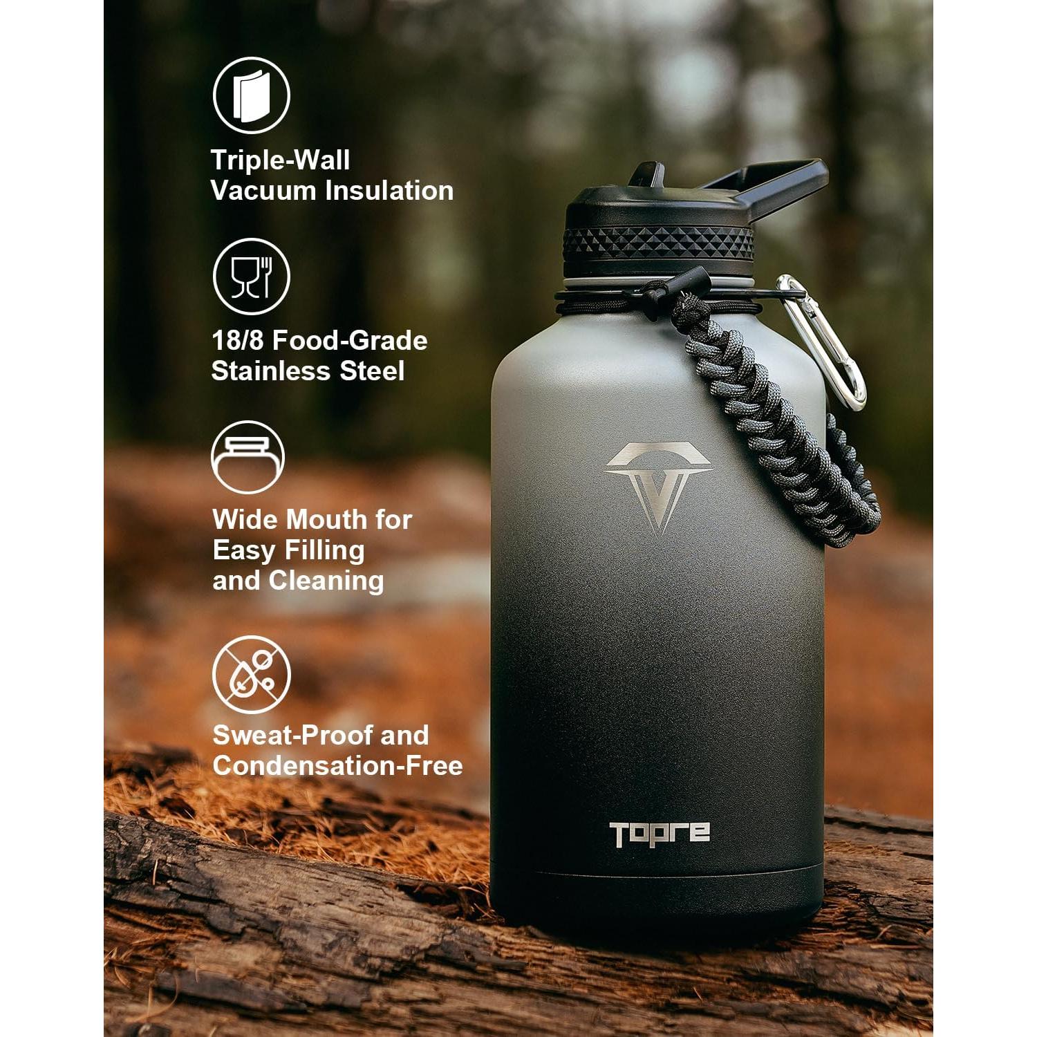 Botella de Agua Aislada Topre 64 oz Acero Inoxidable Gris