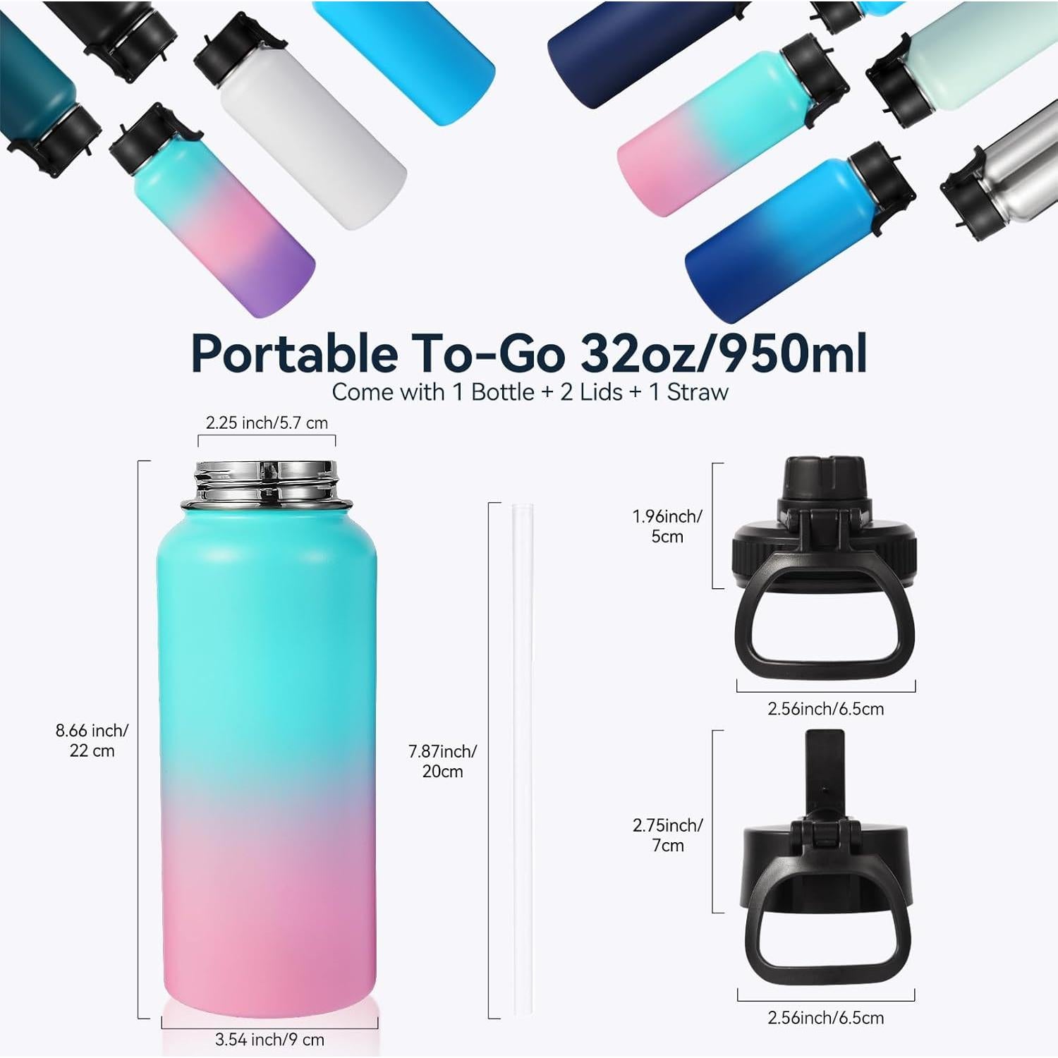 Botella de Agua Aislada Neihepal 32 oz Acero Inoxidable Doble Pared