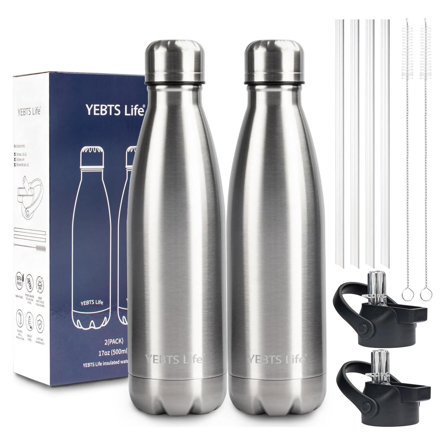 Botella de Agua Aislada YEBTS Life 500ml Acero Inoxidable 2 Pzas