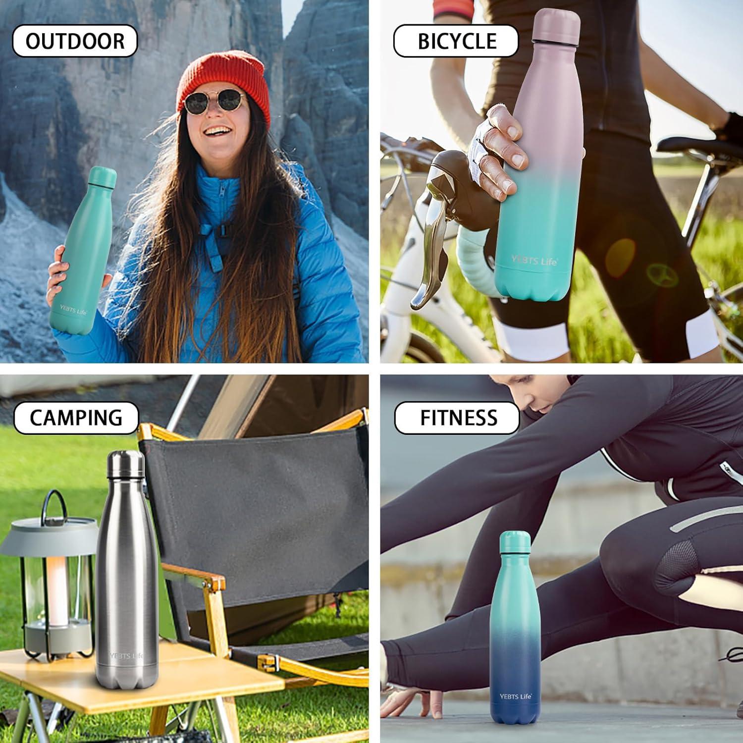 Botella de Agua Aislada YEBTS Life 500ml Acero Inoxidable 2 Pzas