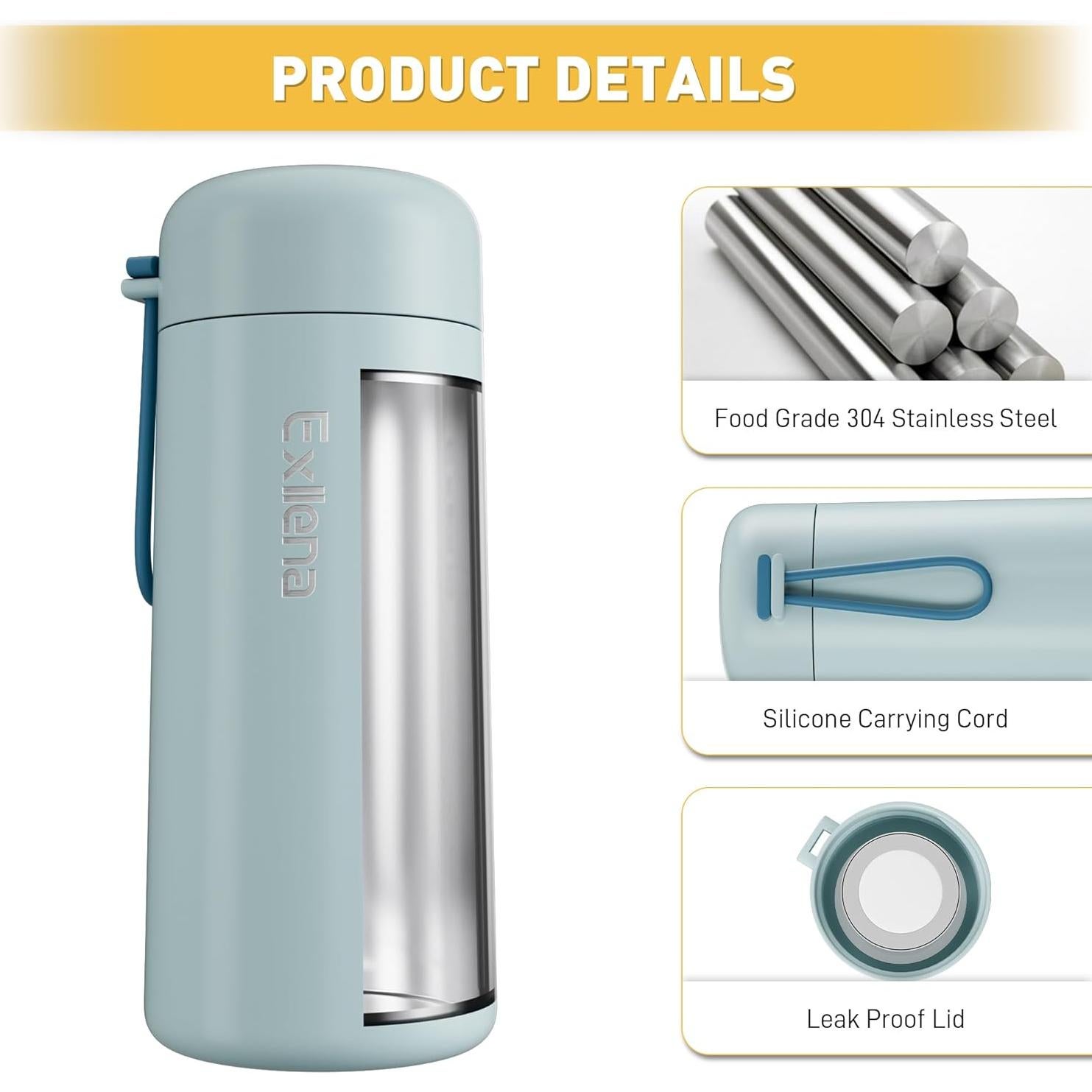 Botella de Agua Aislada Exllena 250ml Acero Inoxidable Azul